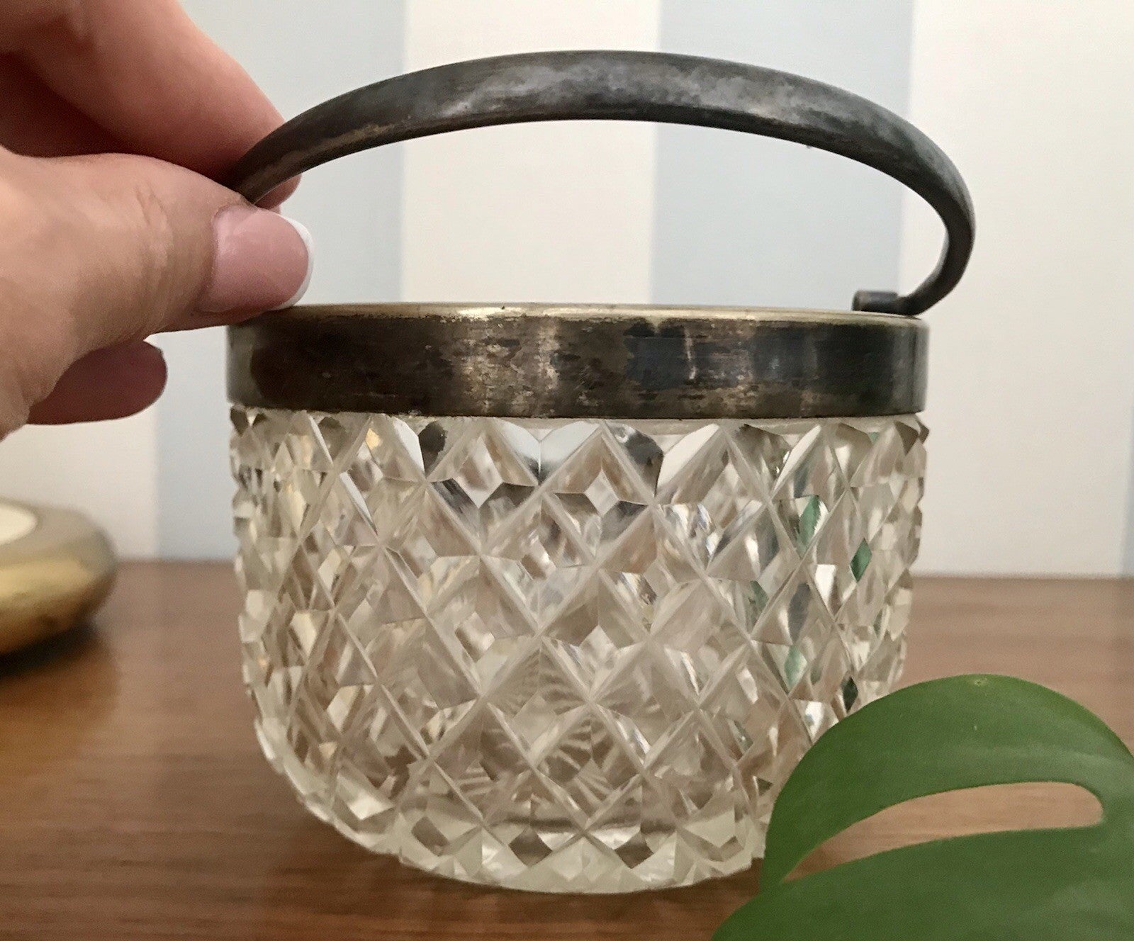 Antik Bonboniere Glasdose Dose Bleikristall edel Schliff Baccarat? versilbert