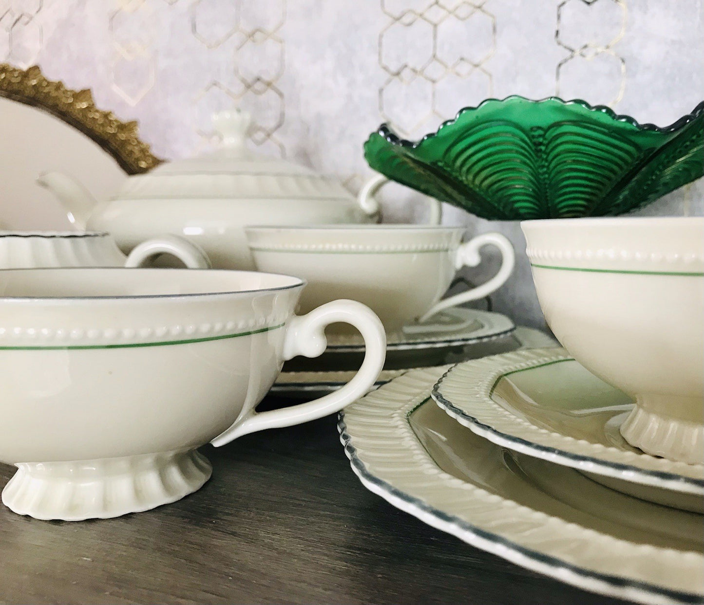 Antik Edel Art Déco Porzellan Kaffeeservice 8 Pers. SCHÖN Schlaggenwald Böhmen