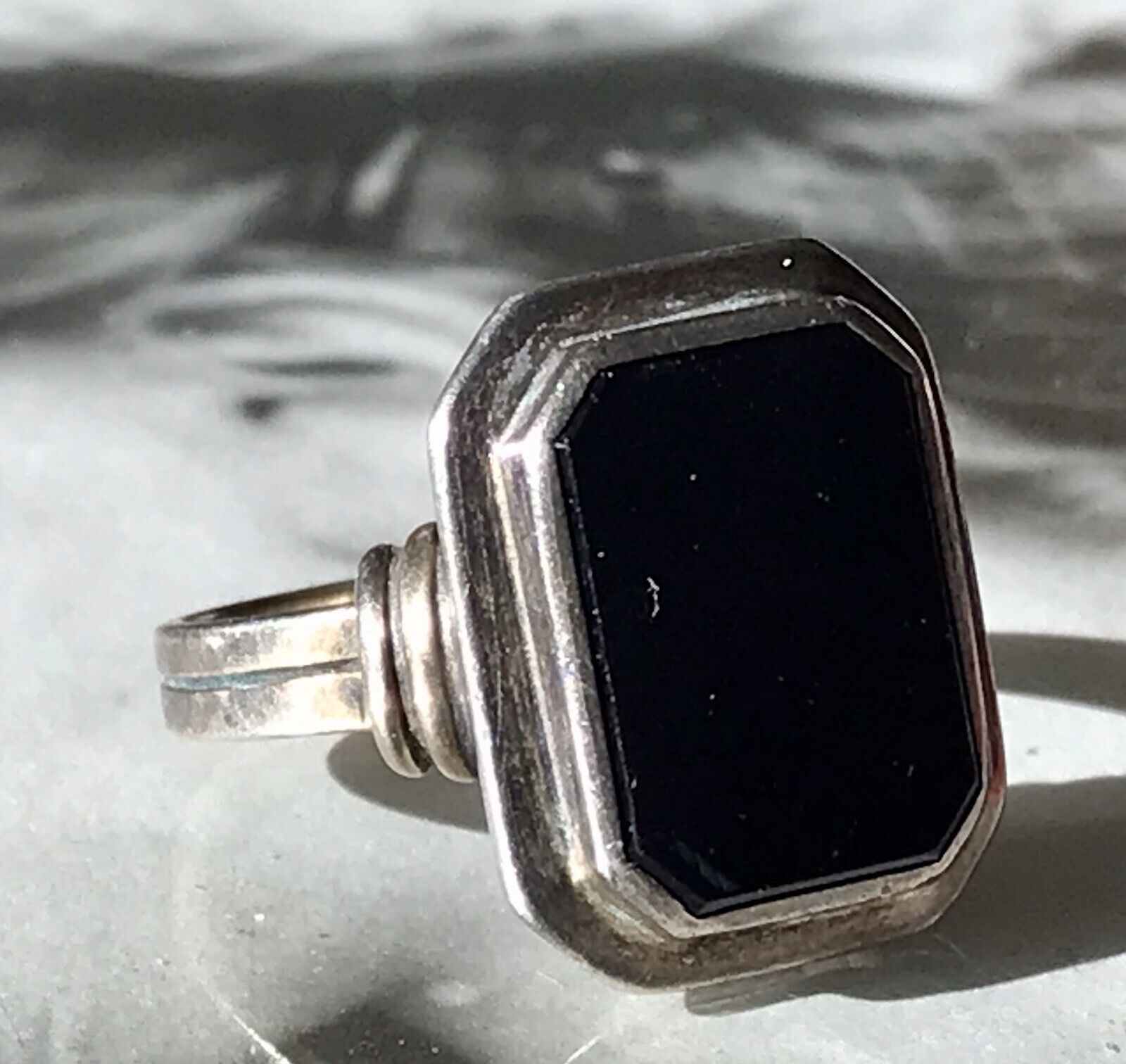 Antik Art Déco Edel Onyx Siegel RING Silber 835 Gr.60