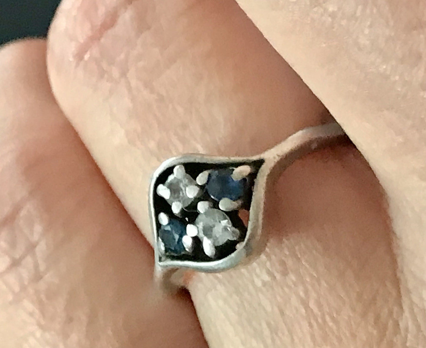 Antik ? Art Déco Damen Ring blaue farblose Steine Silber 925 Gr.51 52 Teka