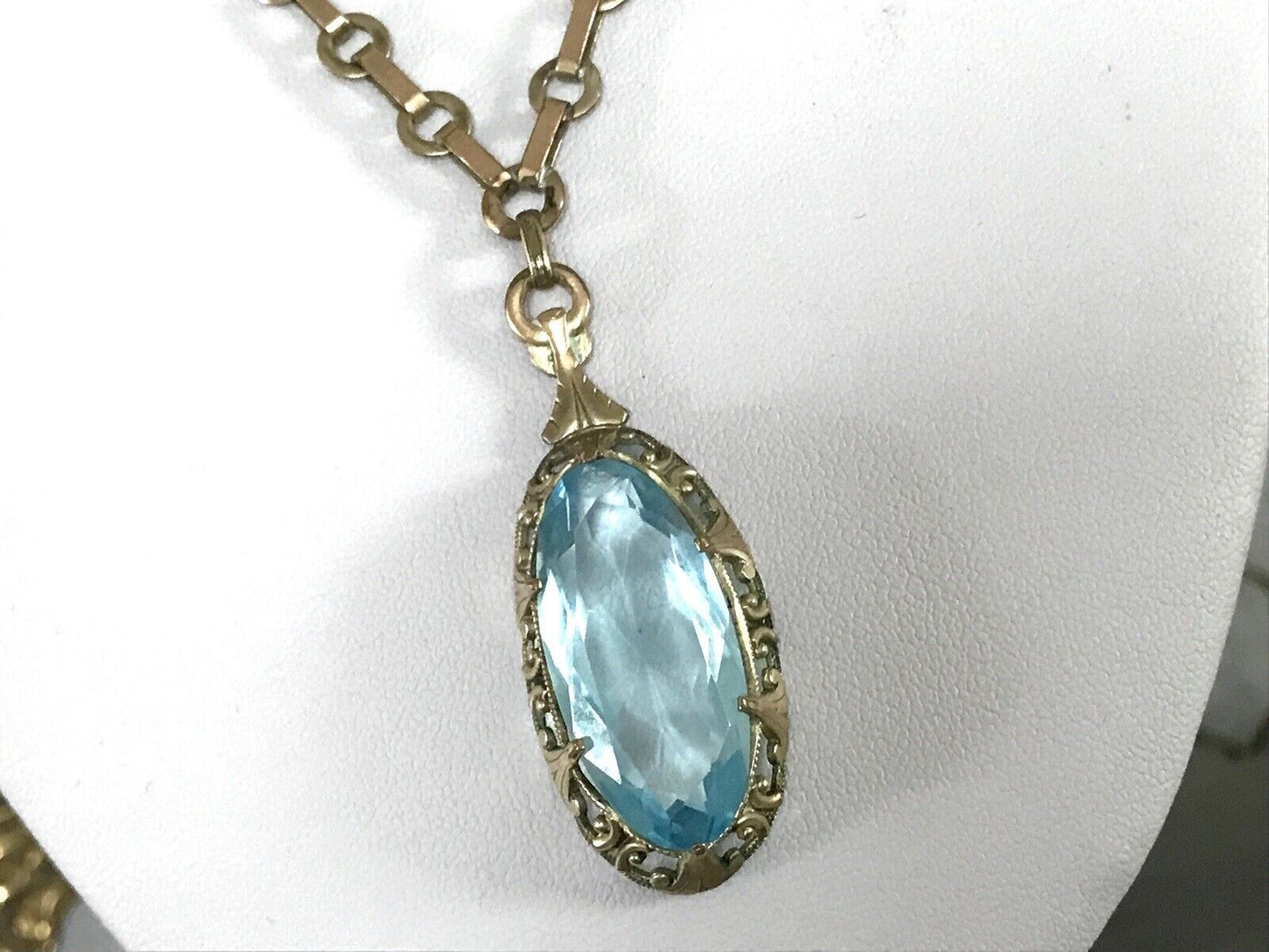 Antik Jugendstil Collier Halskette blauer Stein Anhänger Amerik. Doublè  A. Daub