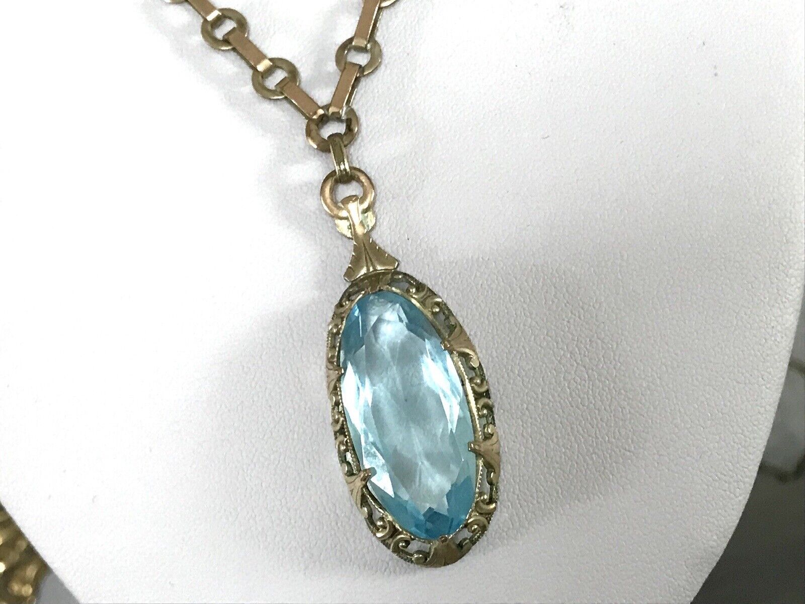 Antik Jugendstil Collier Halskette blauer Stein Anhänger Amerik. Doublè  A. Daub