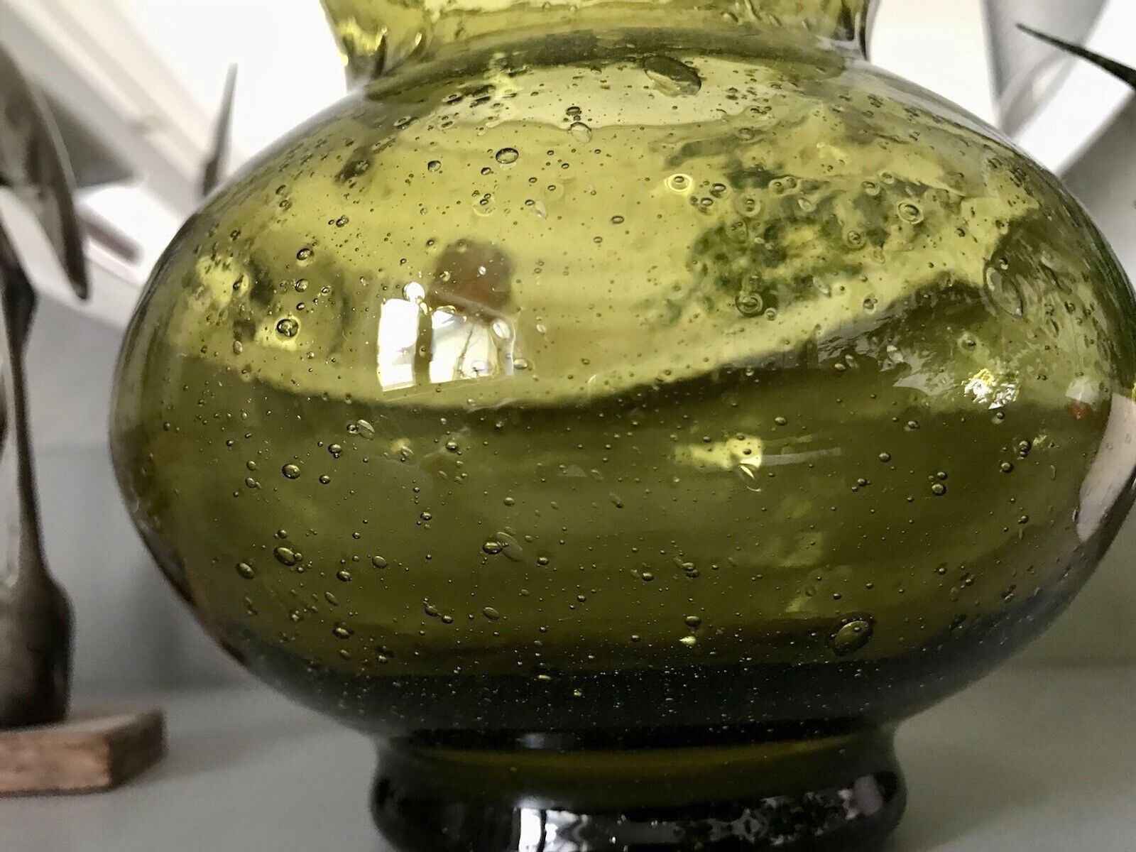 Vintage 60er Design Glasvase Glas oliv Grün Vase  Mid Century Bubble