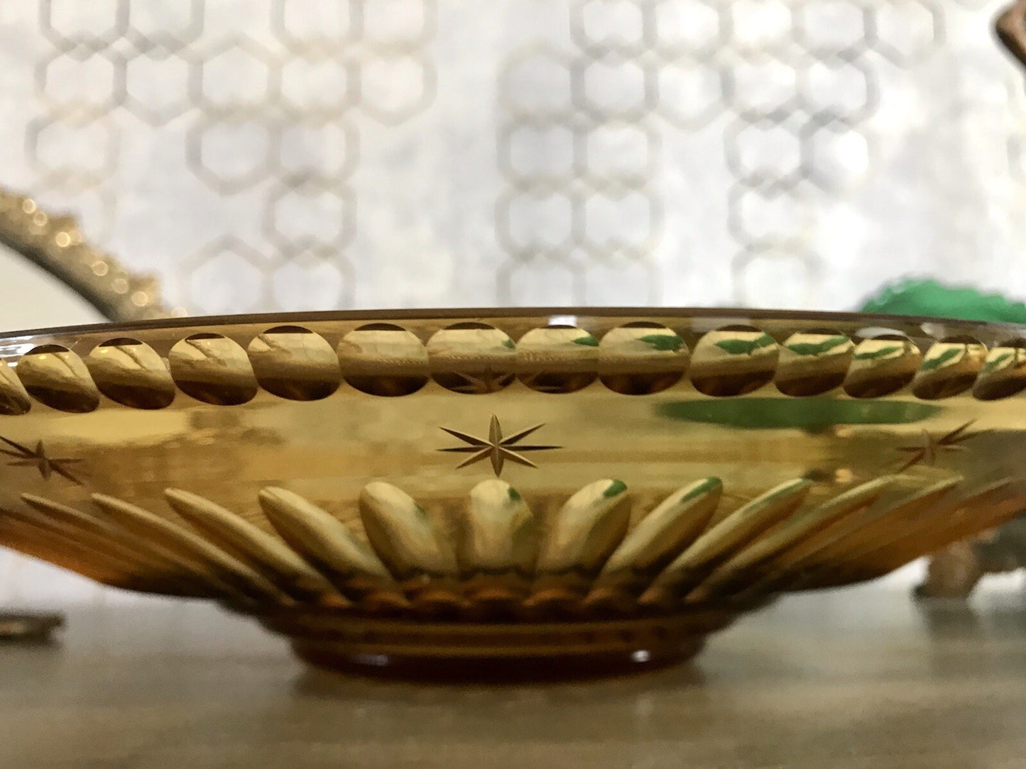Antik Art Déco Edel Designer Kristallglas Schale Glasschale Bernstein Farbe Gelb