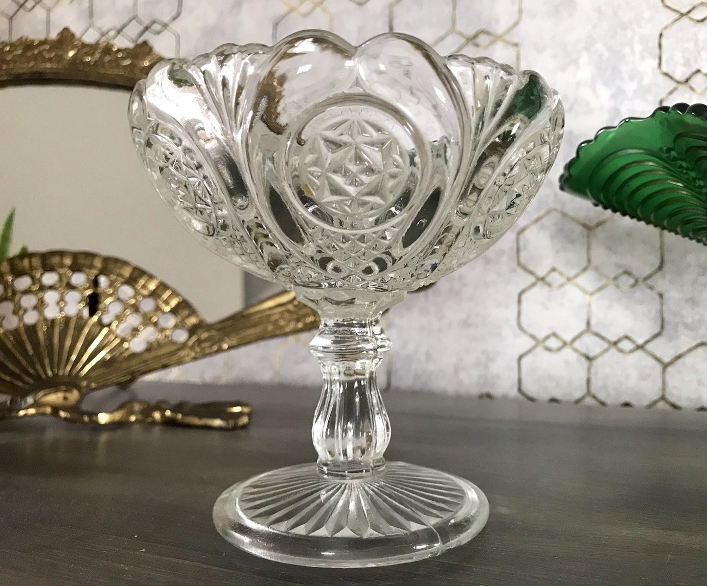 Antik Jugendstil Art Déco Pressglas Glas Fußschale Schale Zuckerschale