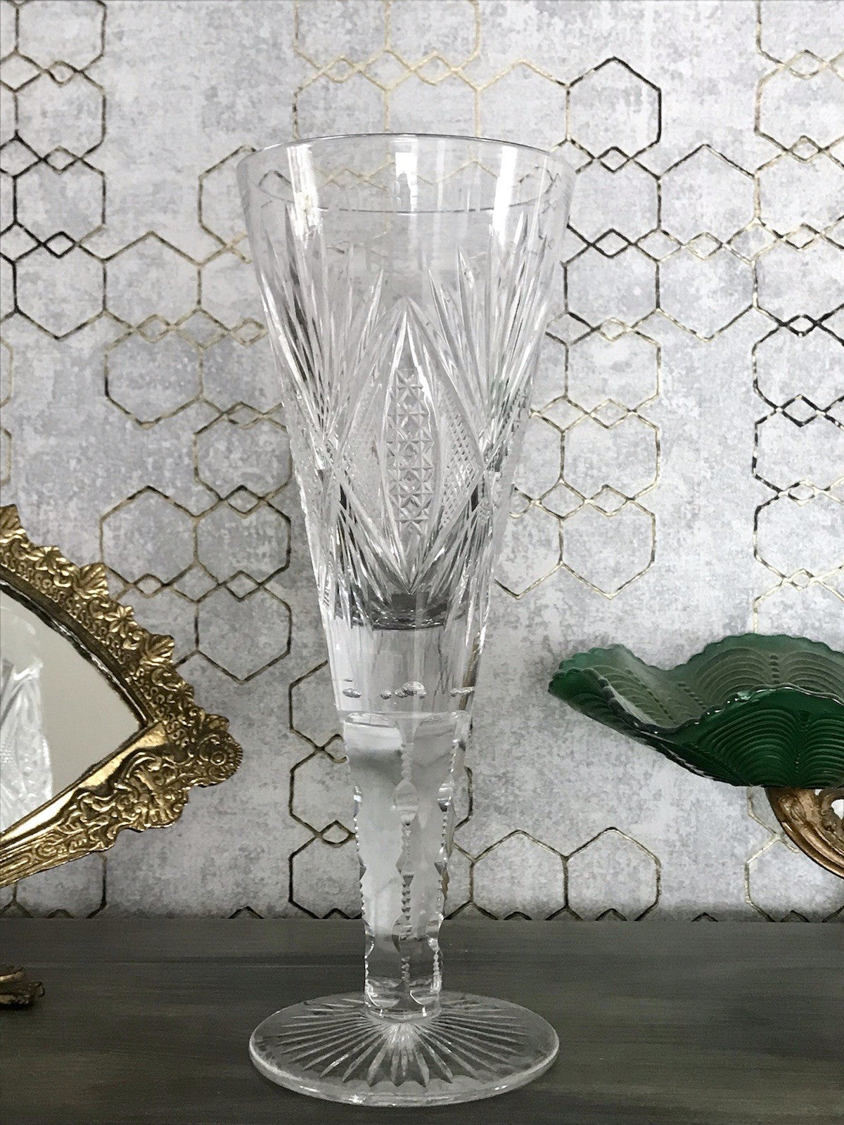 Antik Adenken Glas Pokalglas Kelch Pokalkelch Luftblasen 20.08.1911 Jugendstil