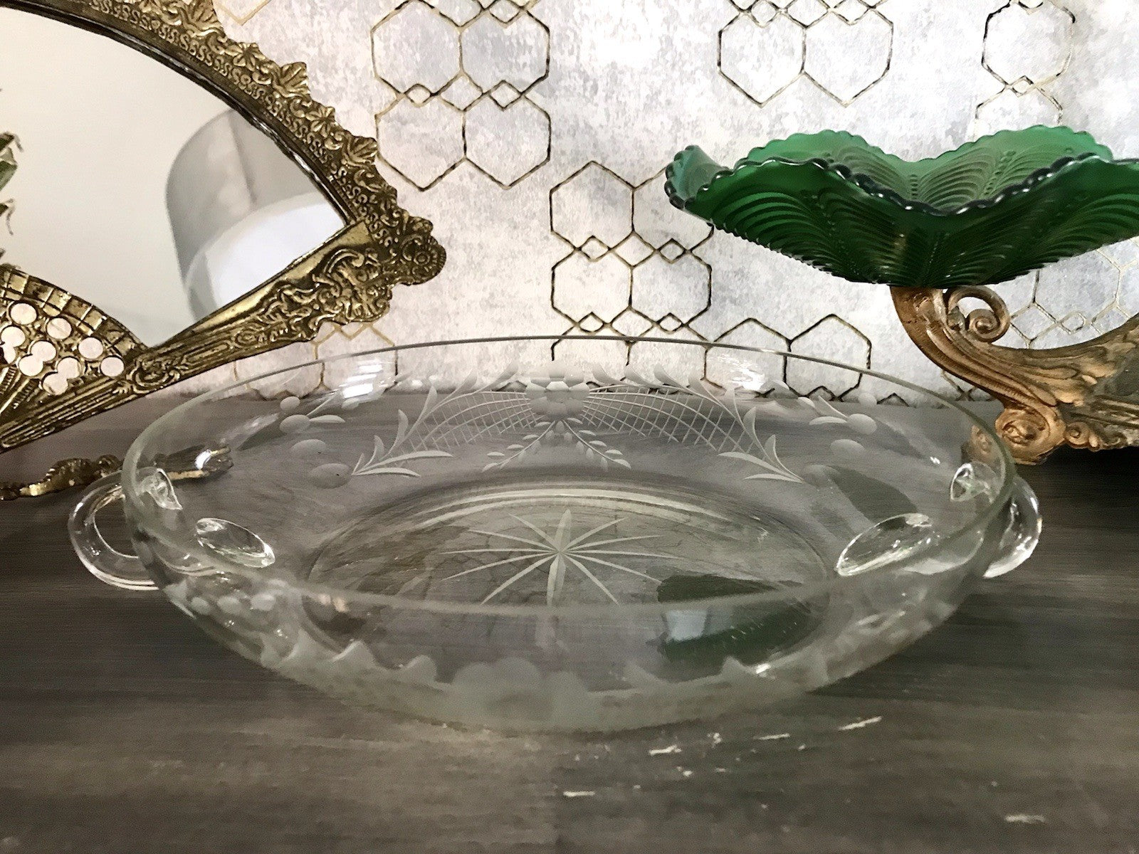 Antik EDEL Art Déco Schale Glasschale mundgeblasen geschliffen mit Henkeln