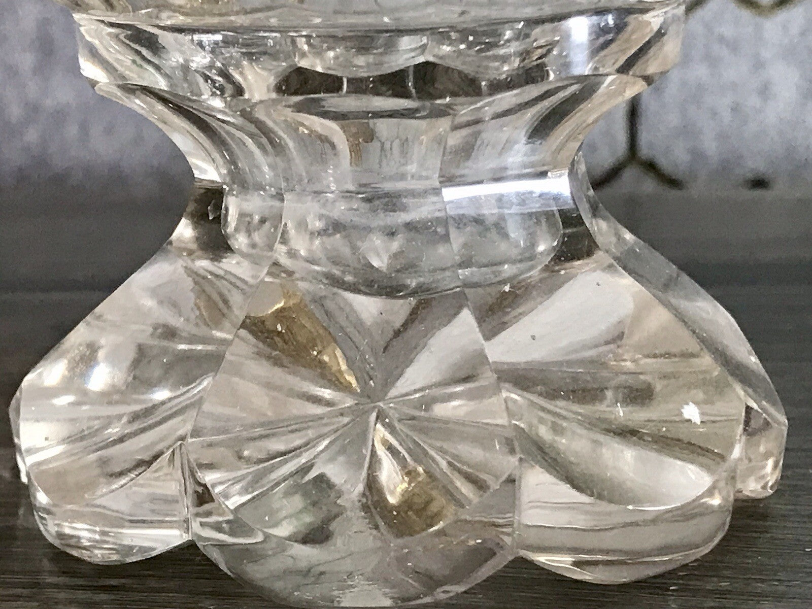 Antik uralt ~1850 Glasdose Schale m. Fuß Bonboniere Kristallglas Schliff Schnitt