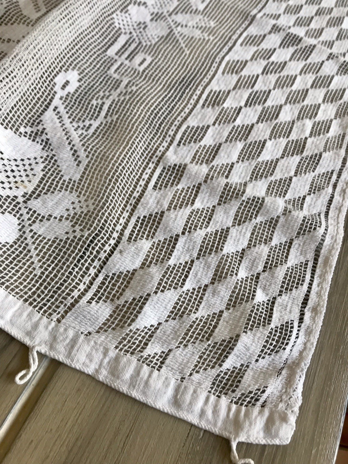 Antik Art Déco Fenster Gardine Vorhang Baumwolle Filetspitze weiß Spitze
