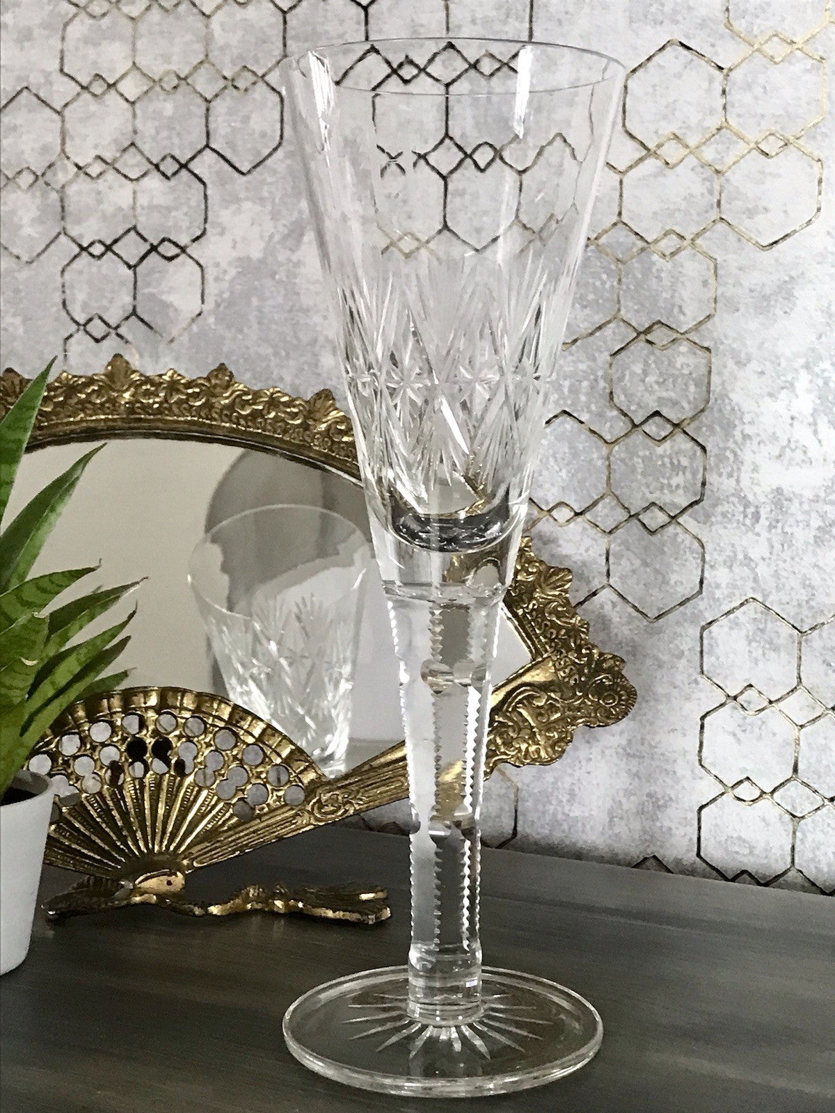 Antik Adenken Glas Pokalglas Kelch Pokalkelch Luftblasen Monogramm Jugendstil