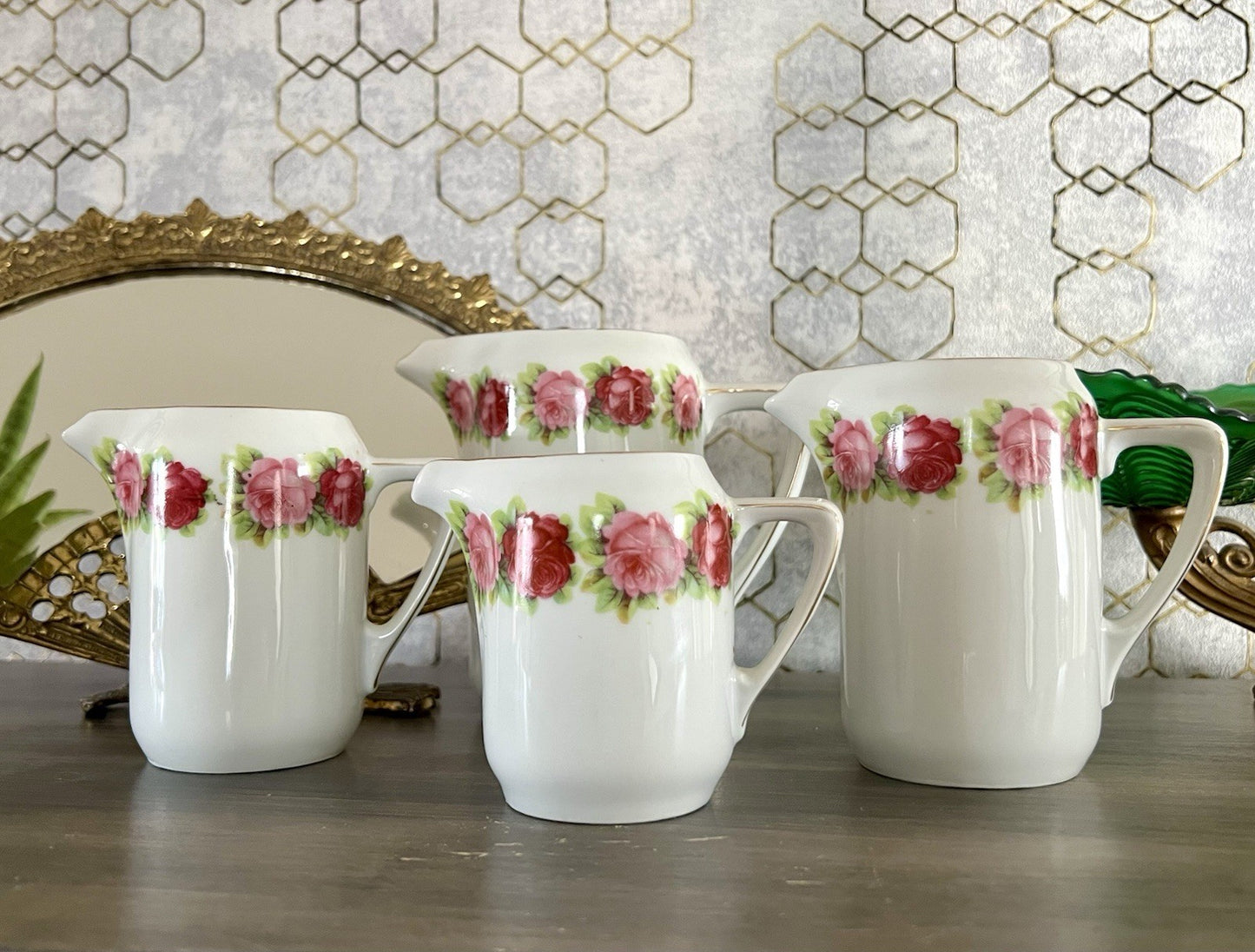 Antik 4x Jugendstil Art Dèco Porzellan Kanne Krug Rosen Hermann Unger Zwickau