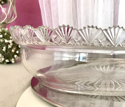 Antik Groß Bleikristall Schale Glasschale Jardiniere Kristallglas Glaseinsatz