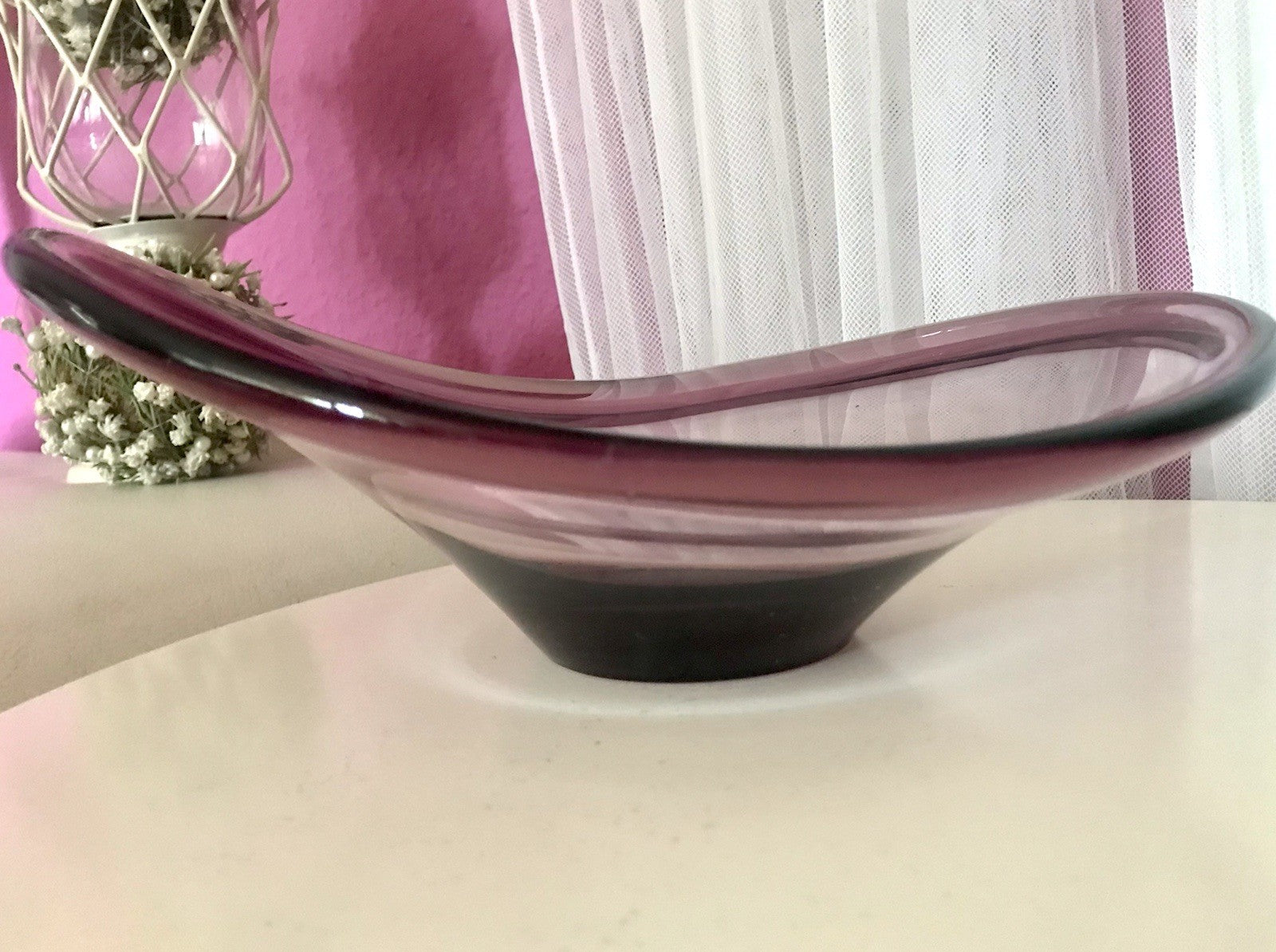 Murano Vintage Design Schale Glas beere aubergine Überfangglas