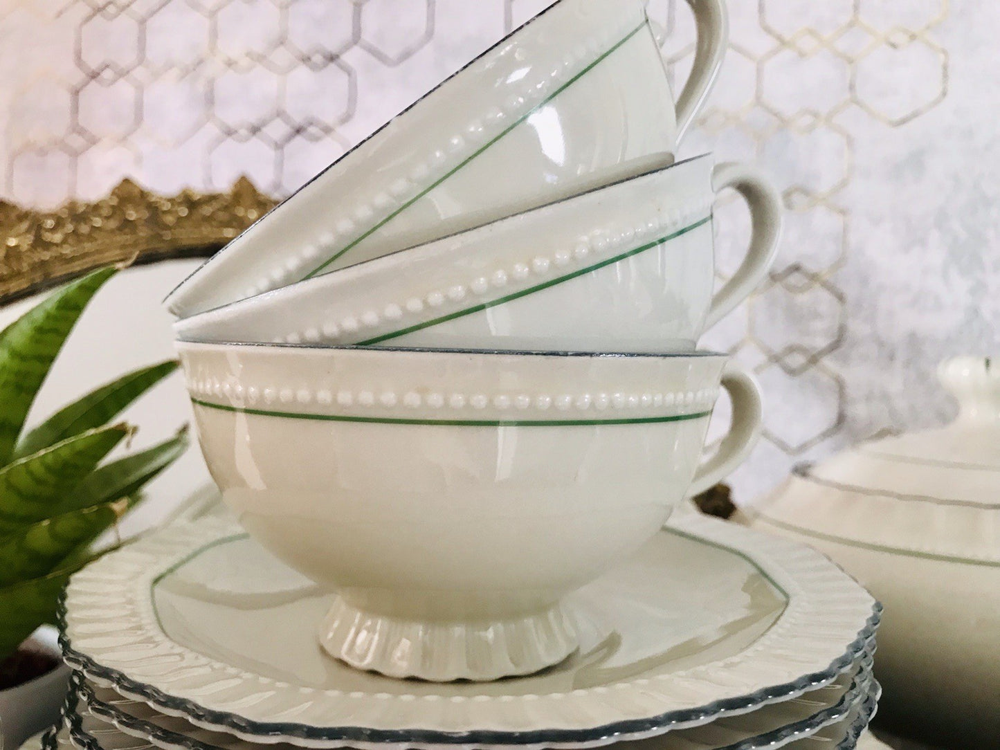 Antik Edel Art Déco Porzellan Kaffeeservice 8 Pers. SCHÖN Schlaggenwald Böhmen