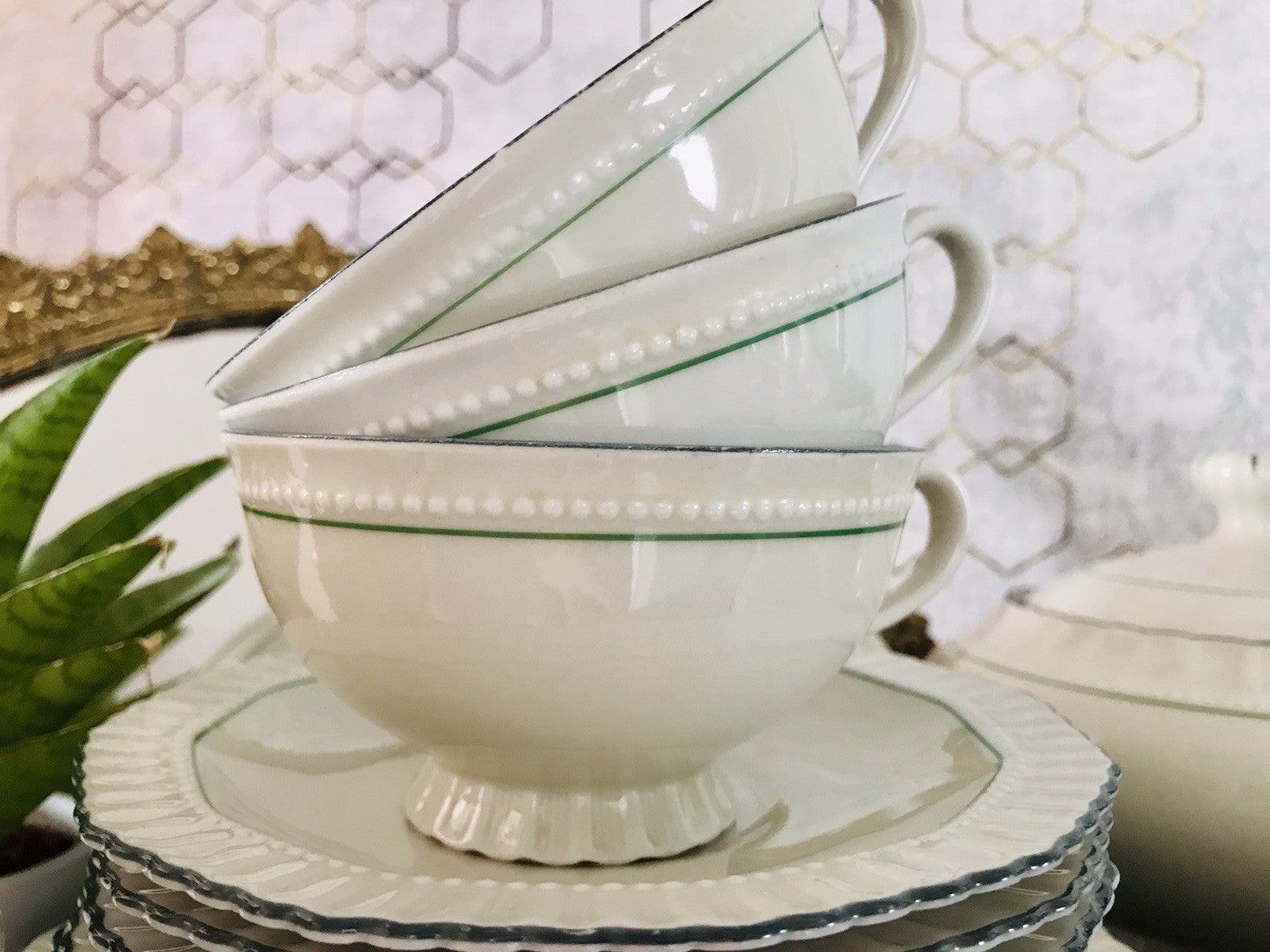 Antik Edel Art Déco Porzellan Kaffeeservice 8 Pers. SCHÖN Schlaggenwald Böhmen