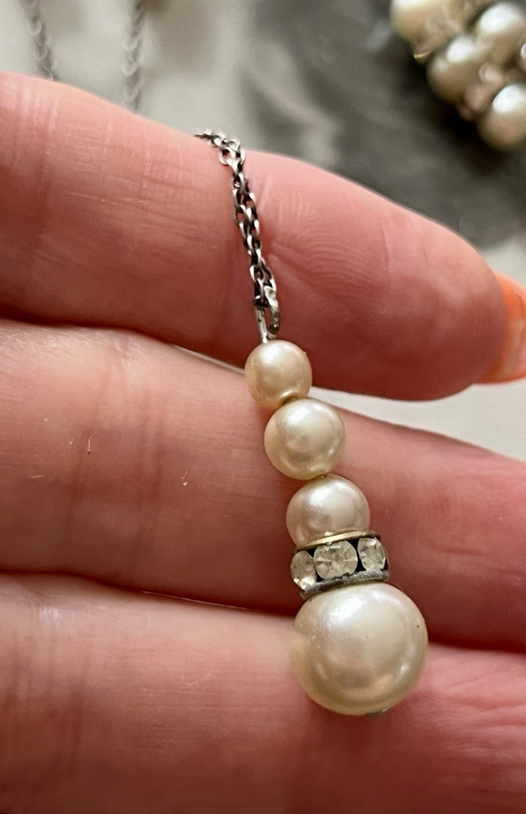 Vintage Antik? 835 Silber Collier Halskette Perlen Strass/ Steine?