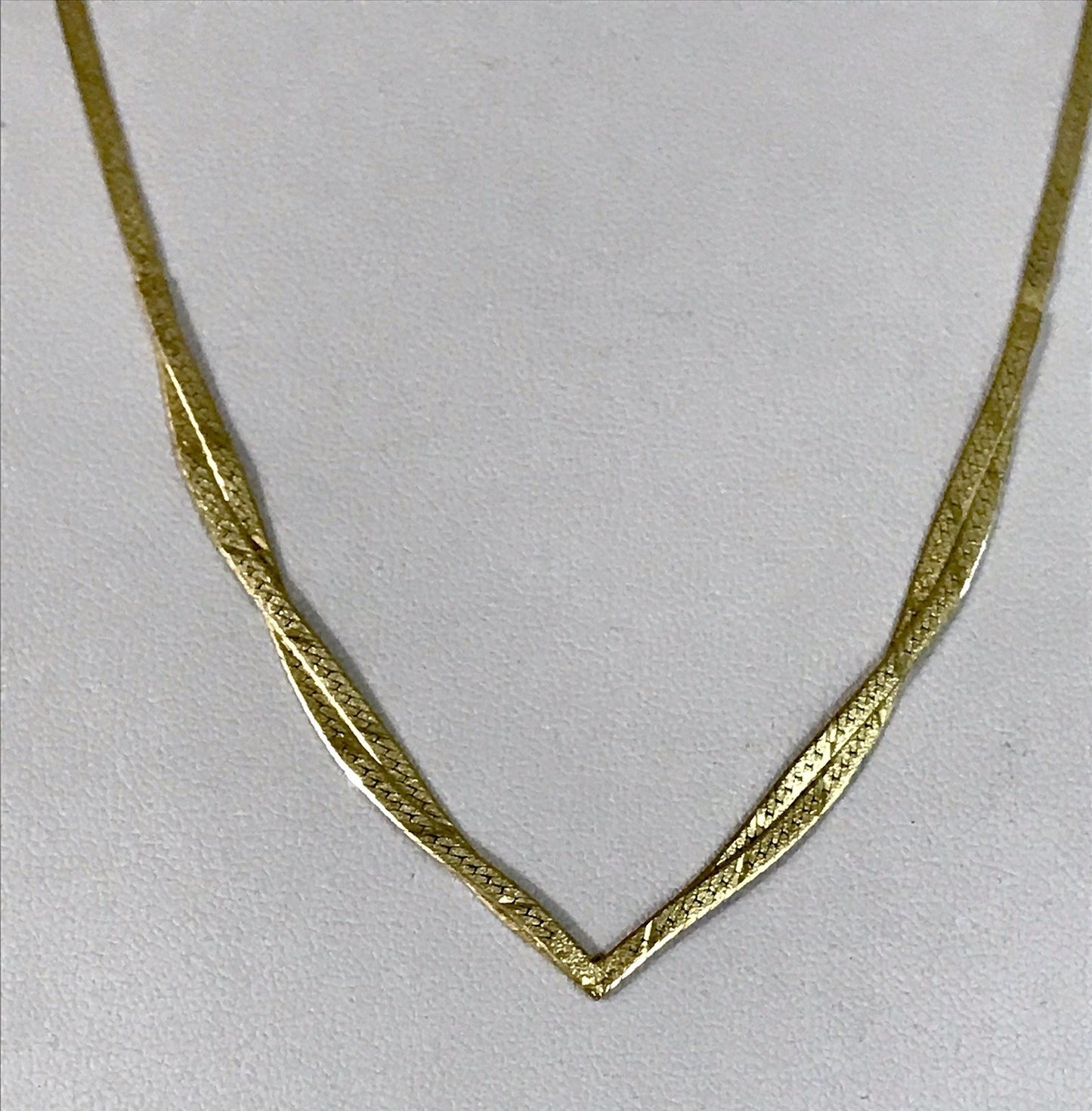 Alt Edel Vintage 925 Silber vergoldet Collier Halskette V-Form Schlangenmuster