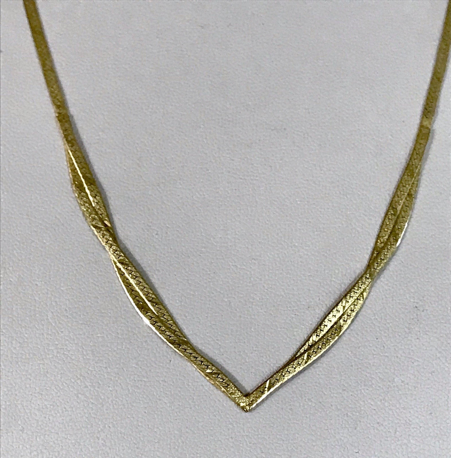 Alt Edel Vintage 925 Silber vergoldet Collier Halskette V-Form Schlangenmuster