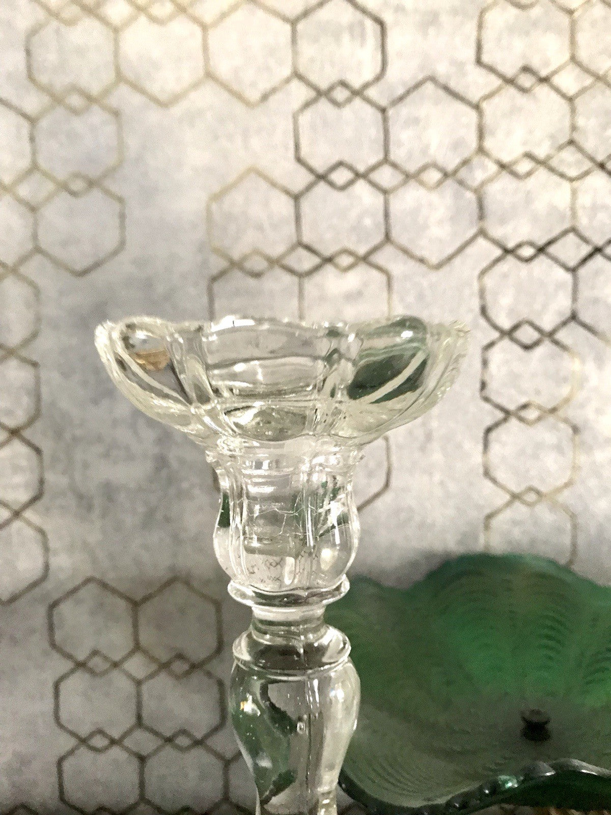 Antik Art Déco 2x Kerzenleuchter Leuchter Kerzenständer Pressglas Glas