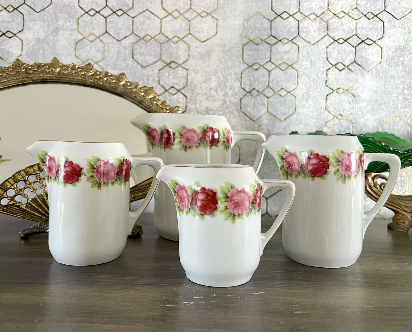 Antik 4x Jugendstil Art Dèco Porzellan Kanne Krug Rosen Hermann Unger Zwickau