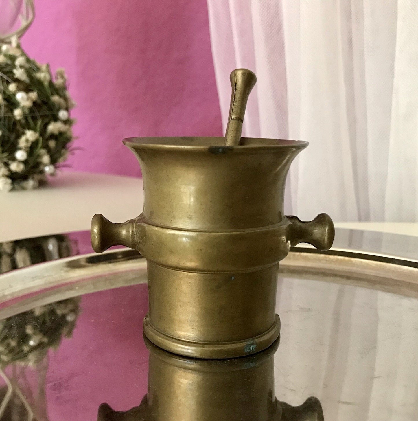 Alt Vintage Messing kleiner Mörser mit Pistill Stößel