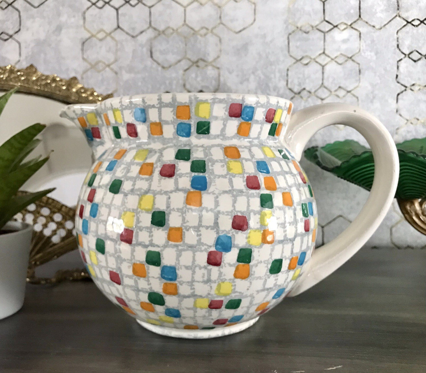 Antik alt Keramik Kanne Krug Schramberg? Dekor Coktail