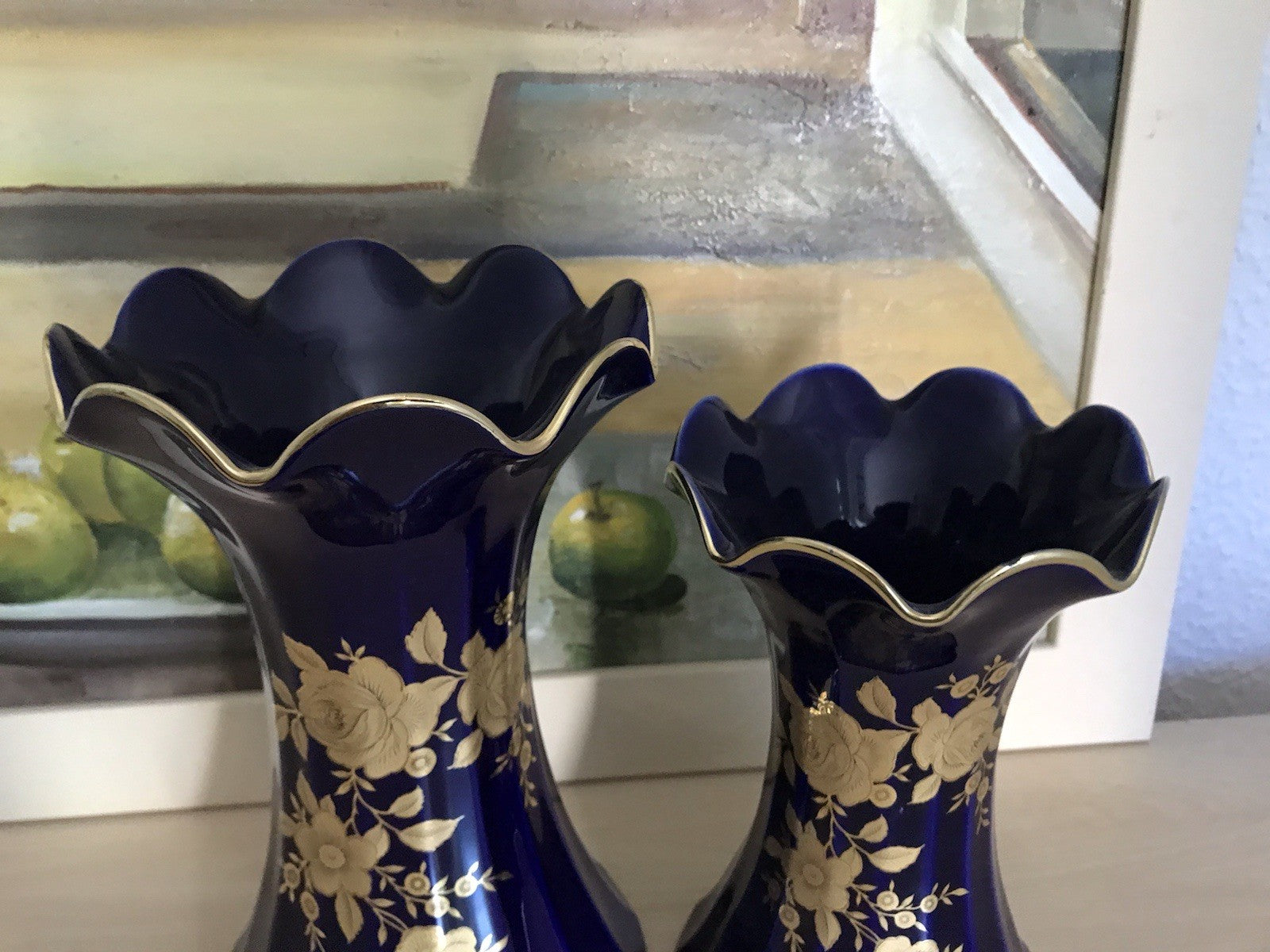 Vintage Alt 1 Porzellan Prunkvase Vase Echt Kobalt Golddekor