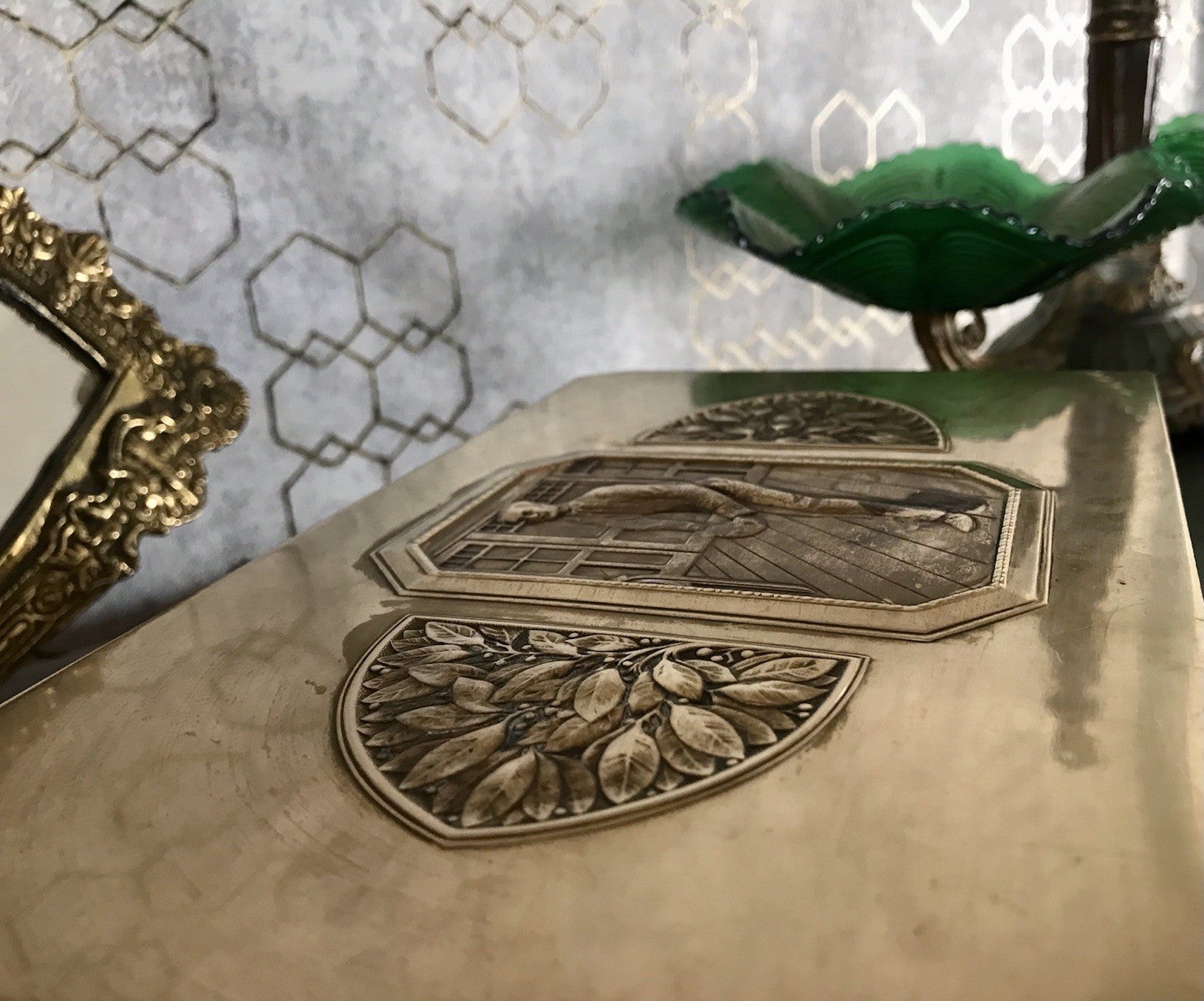 Antik WMF Jugendstil Messing Schatulle Zigarrendose Dose wunderschön Kegelklub