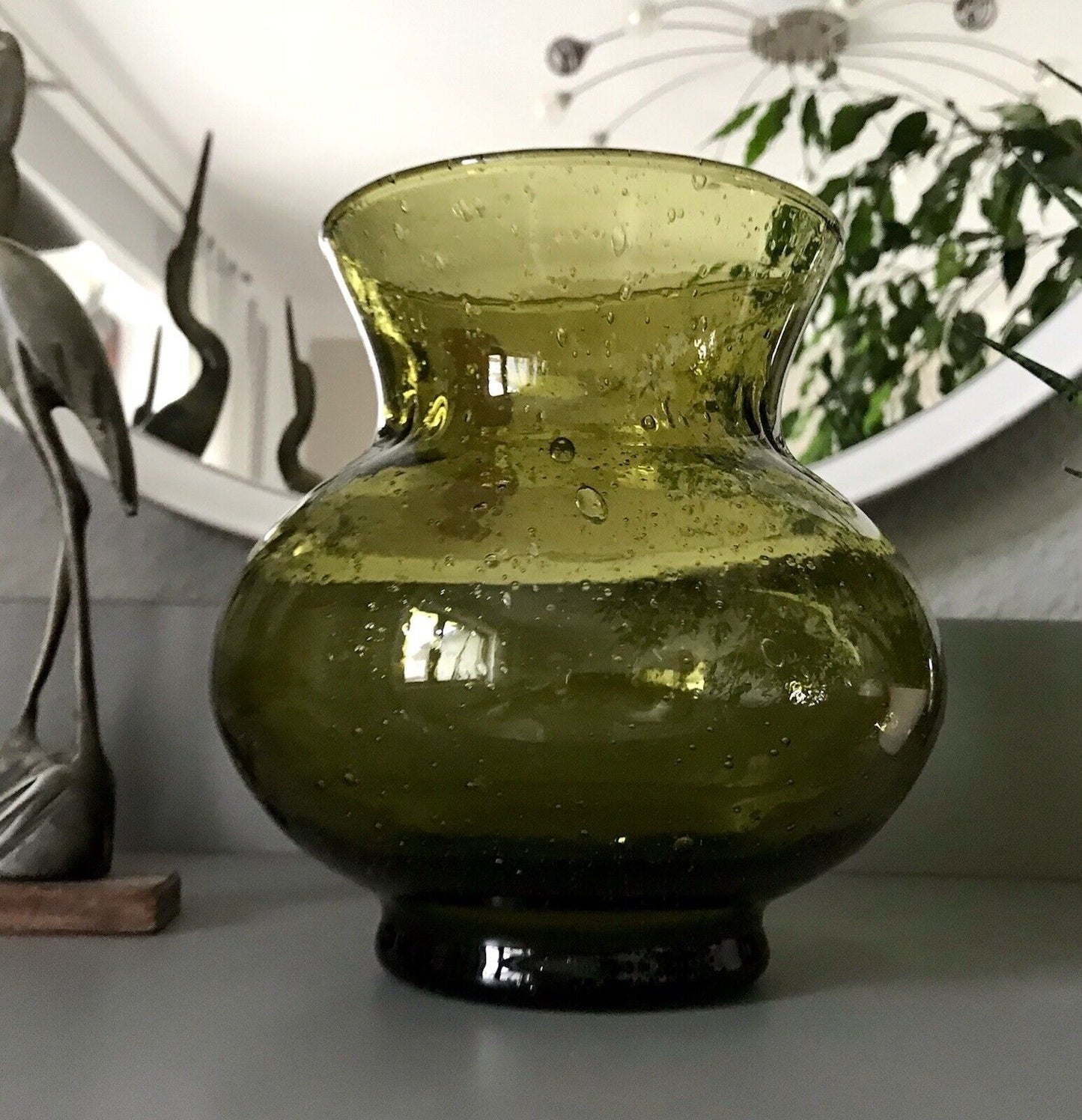 Vintage 60er Design Glasvase Glas oliv Grün Vase  Mid Century Bubble