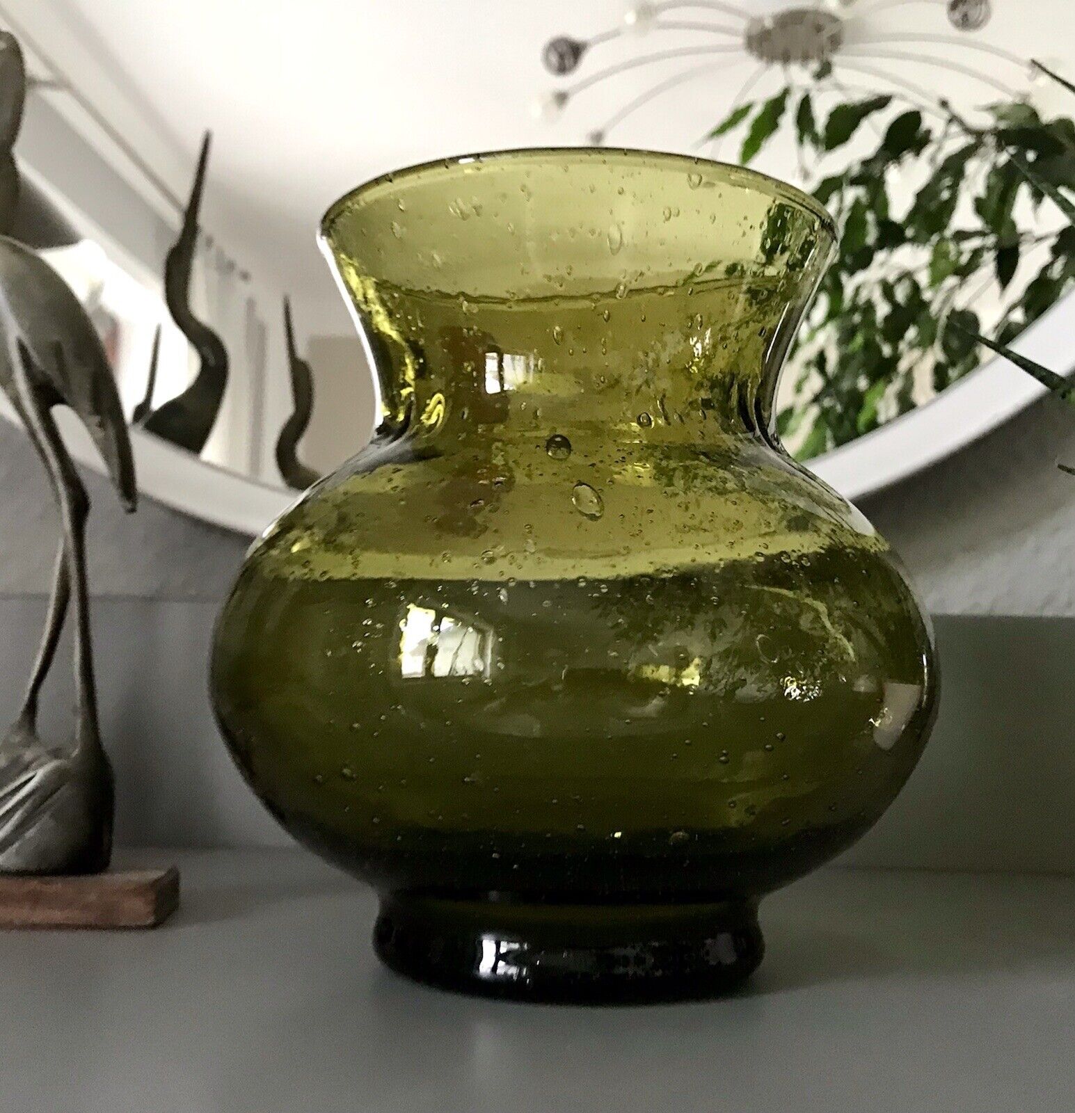 Vintage 60er Design Glasvase Glas oliv Grün Vase  Mid Century Bubble