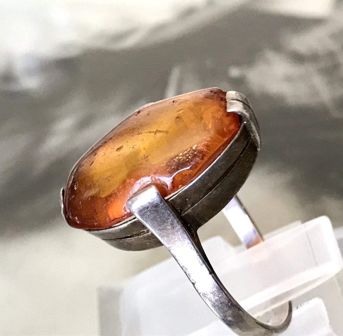 Alt Vintage Edel Bernstein DAMEN RING Silber 835 Super Design Gr. 56 57 schön!