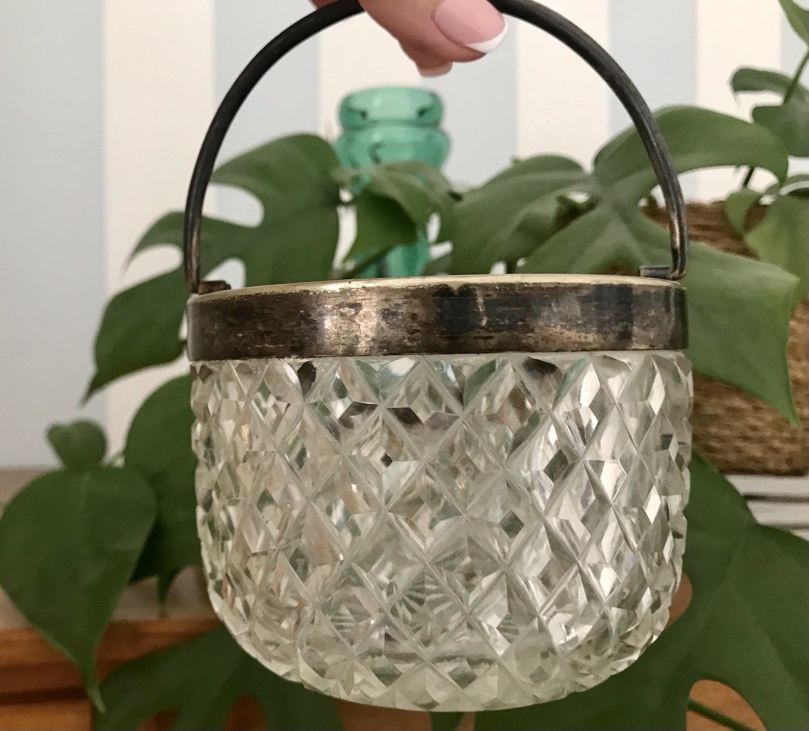 Antik Bonboniere Glasdose Dose Bleikristall edel Schliff Baccarat? versilbert