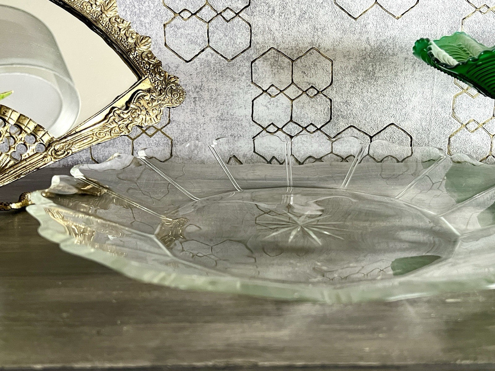 Antik Biedermeier Groß  Schale Teller Glasschale um 1850 geschnitten
