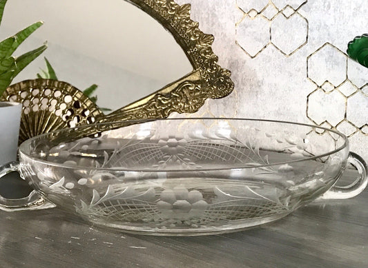 Antik EDEL Art Déco Schale Glasschale mundgeblasen geschliffen mit Henkeln