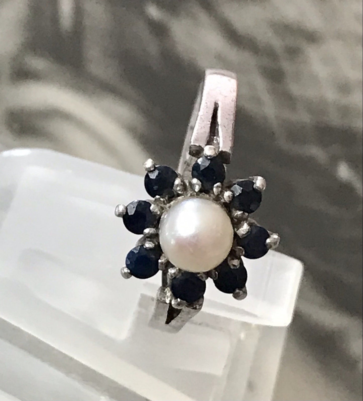 Antik? Vintage Art Déco Damen Ring Perle Spinell ? Saphir? Silber 925 Gr.57 18,1