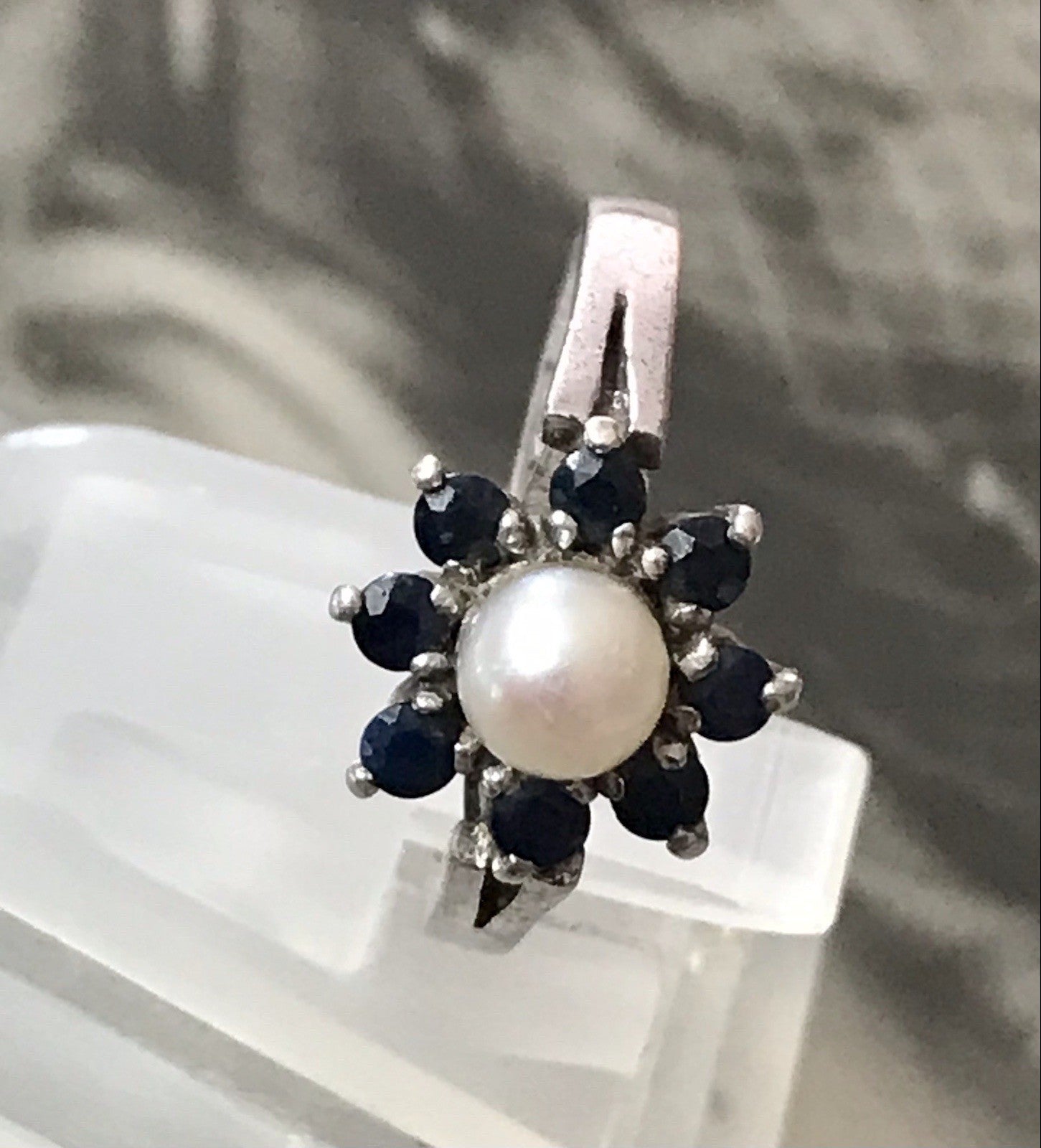 Antik? Vintage Art Déco Damen Ring Perle Spinell ? Saphir? Silber 925 Gr.57 18,1