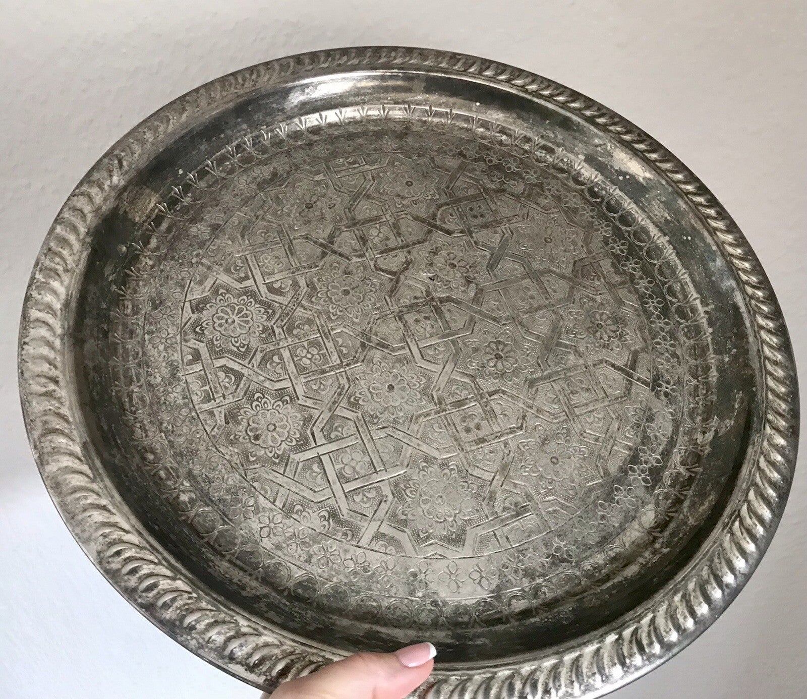Vintage Tablett Teetablettt Serviertablett versilbert ziseliert Marokko