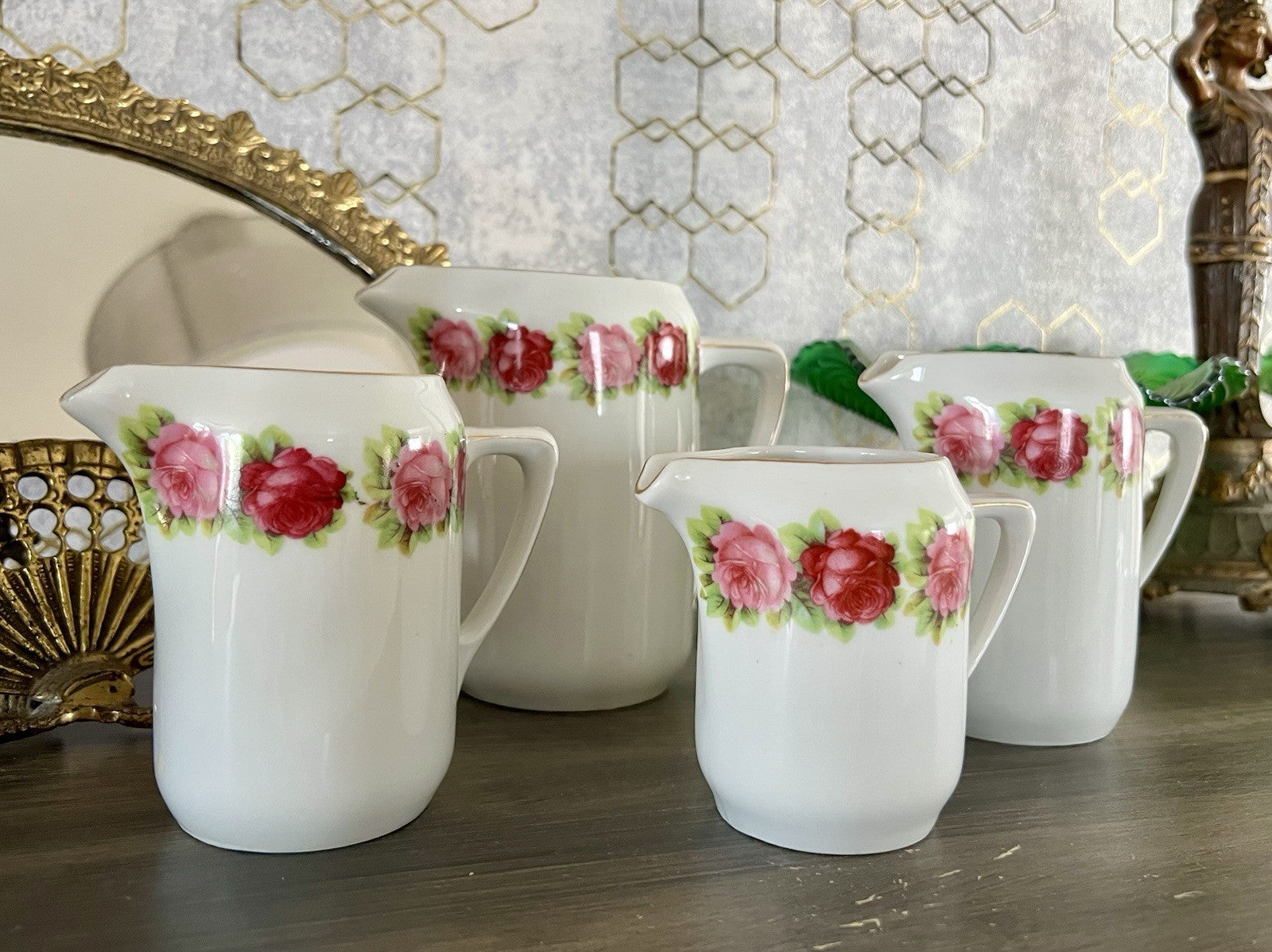 Antik 4x Jugendstil Art Dèco Porzellan Kanne Krug Rosen Hermann Unger Zwickau