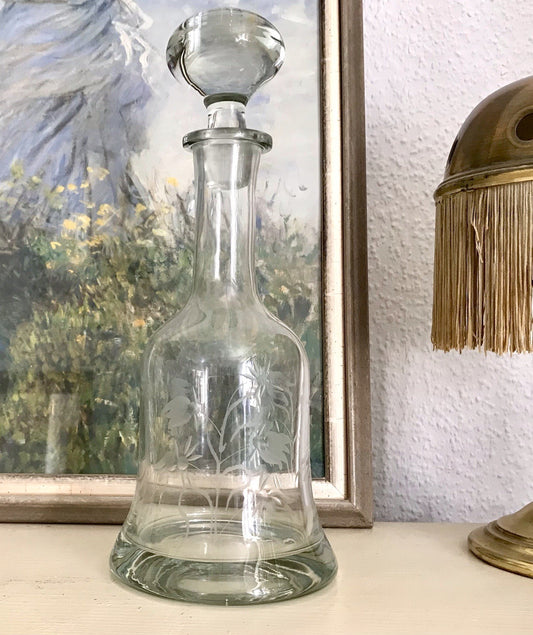 Vintage groß Glaskaraffe Karaffe Zier- Schliff Glas Bleikristall? Kristallglas