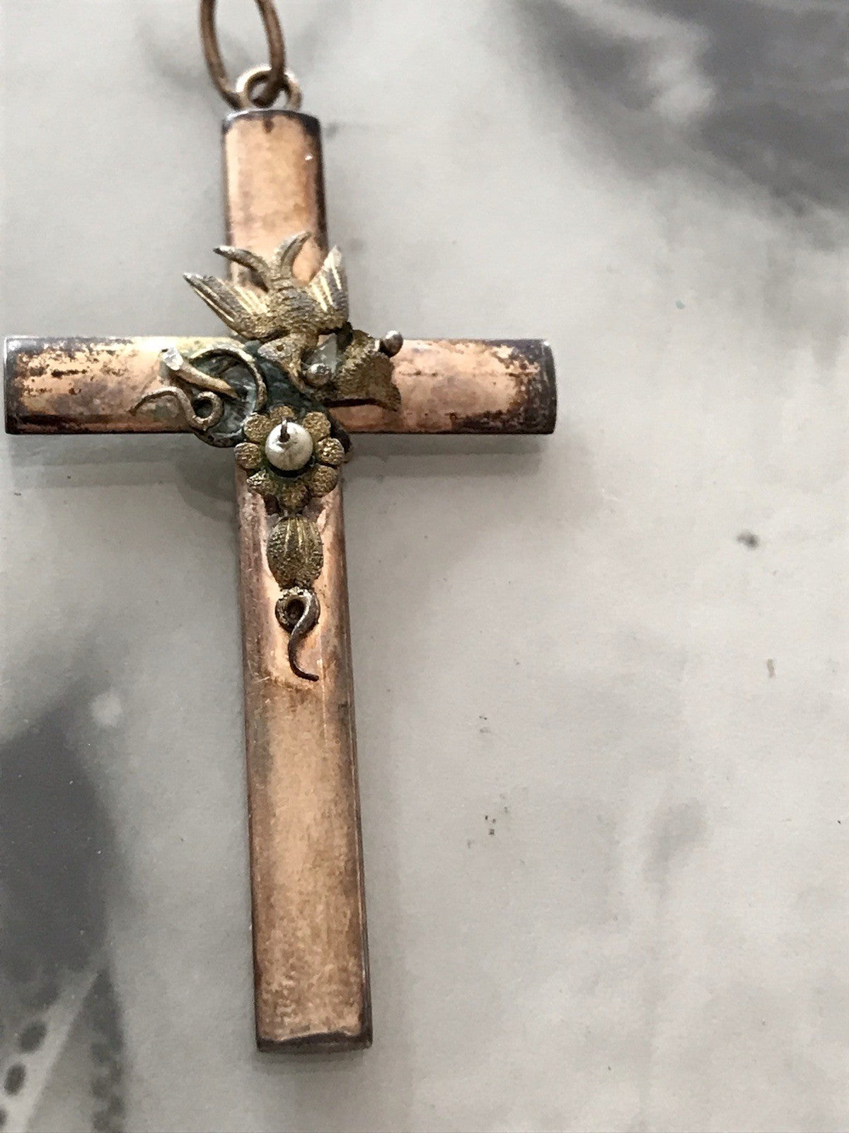 Antik Kettenanhänger  Anhänger Schaumgold? Walzgold? gold Doublè? Kreuz Perle