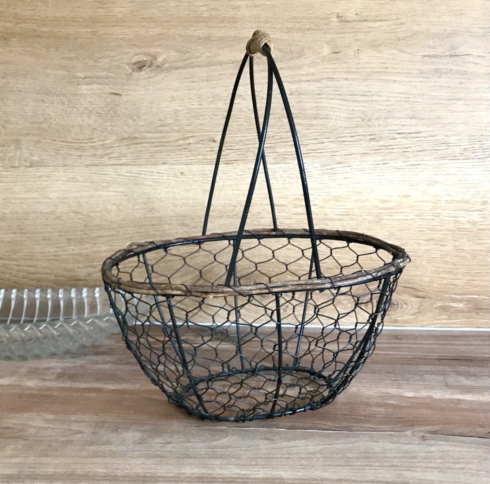 Alt Vintage 60er Korb Metallkorb  Weide schwarz&braun