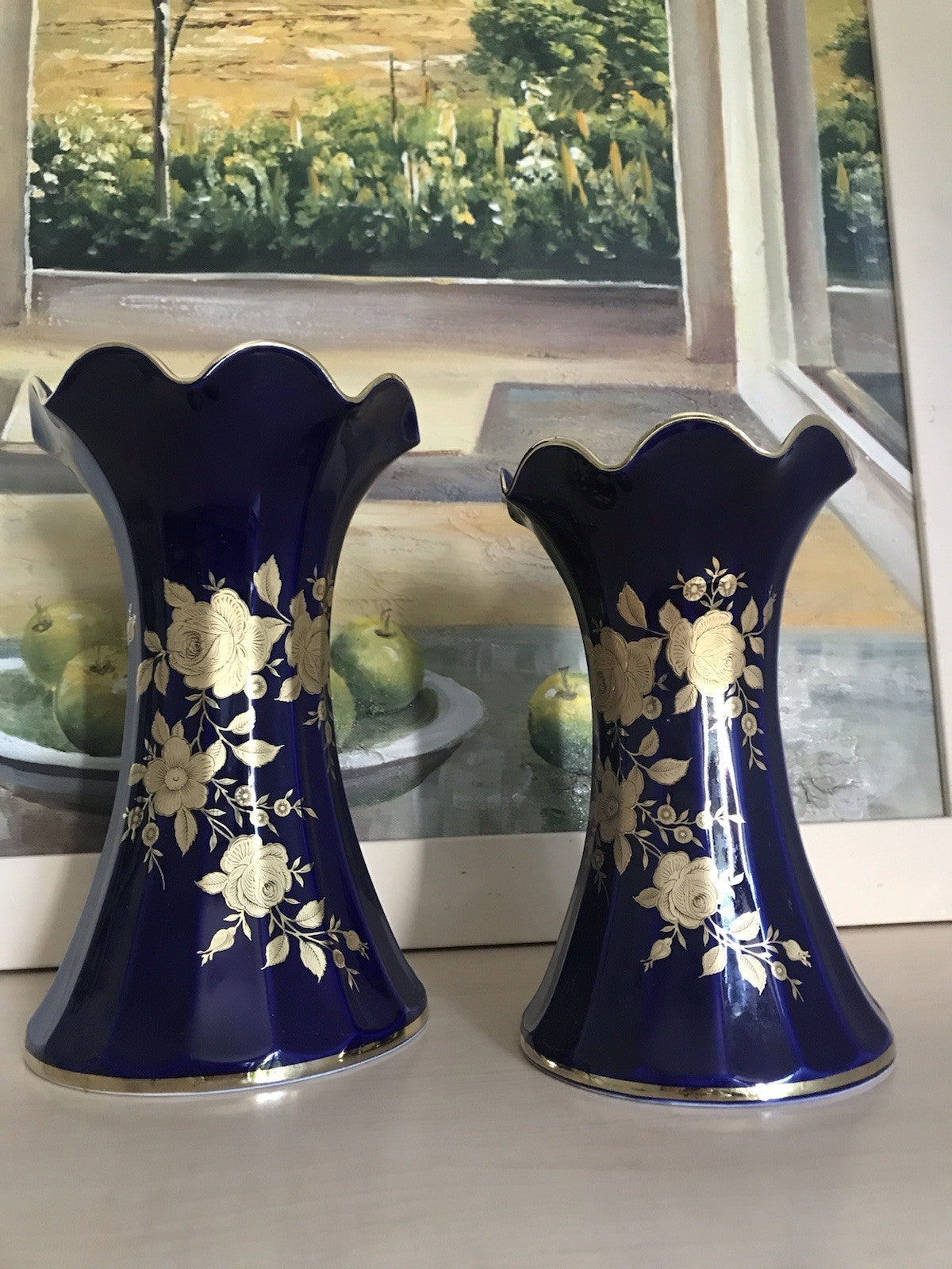 Vintage Alt 1 Porzellan Prunkvase Vase Echt Kobalt Golddekor
