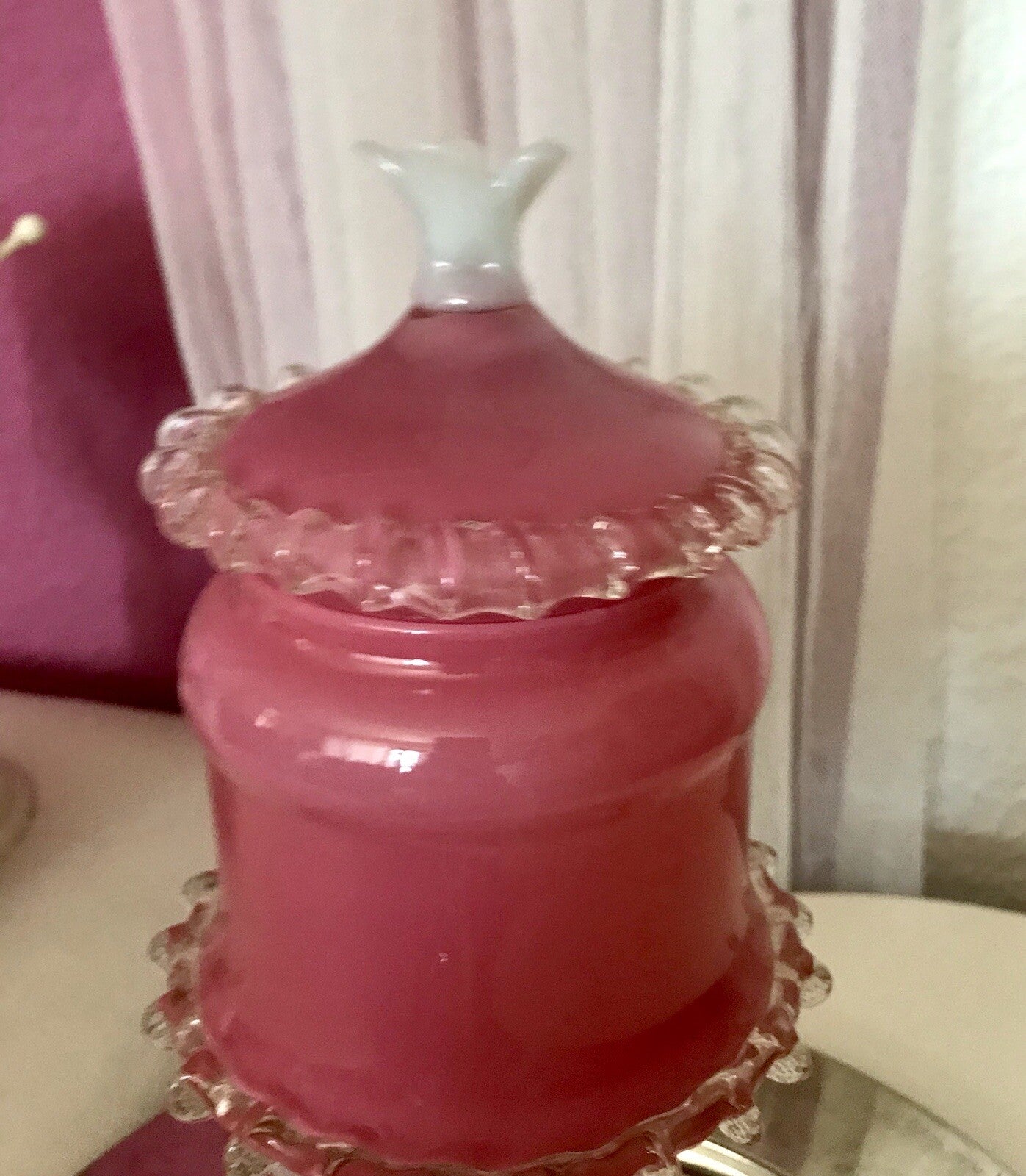 Vintage 60er Empoli Fußschale Schale Bonboniere rosa weiß Deckelvase Designer