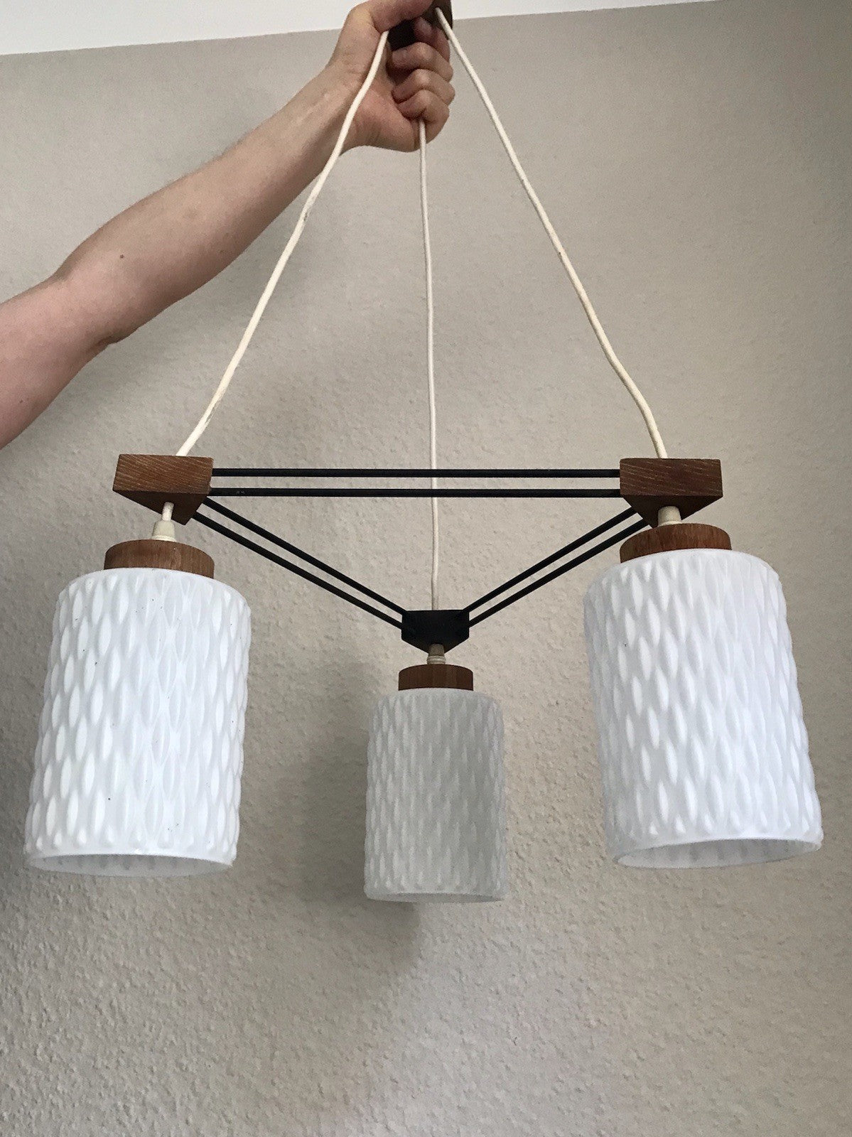 Vintage Alt 60er Leuchte Deckenleuchte Lampe Leuchte String Ära MCM Teak Tripple