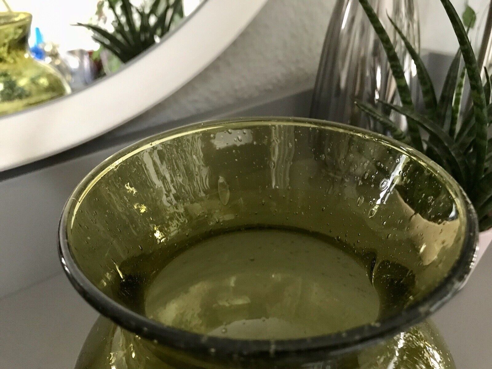 Vintage 60er Design Glasvase Glas oliv Grün Vase  Mid Century Bubble