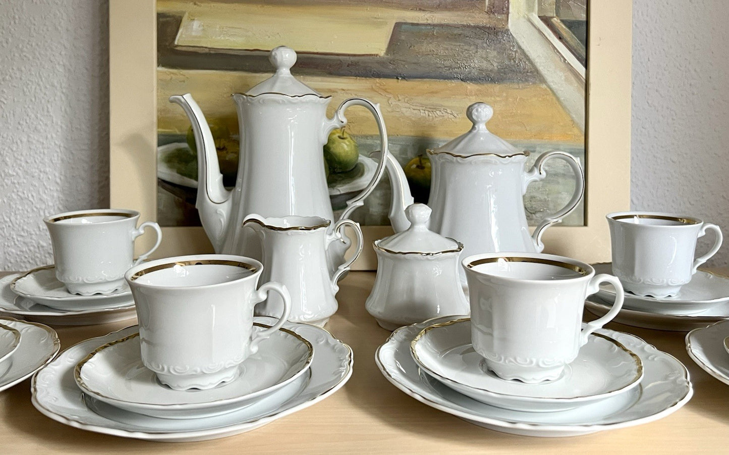 Vintage klassisches  Mitterteich Porzellan Kaffeeservice weiß gold 12 Pers. WOW!