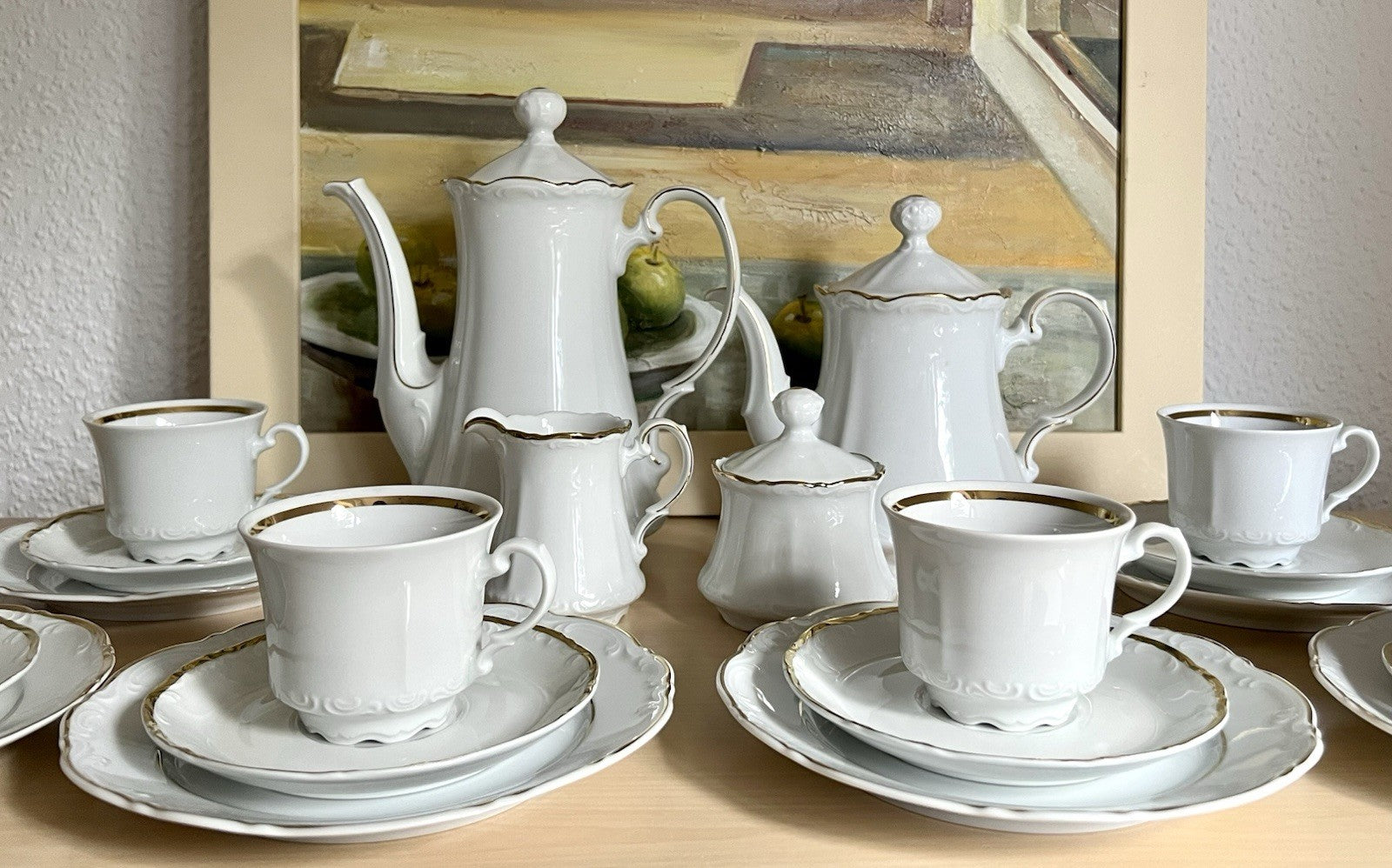 Vintage klassisches  Mitterteich Porzellan Kaffeeservice weiß gold 12 Pers. WOW!