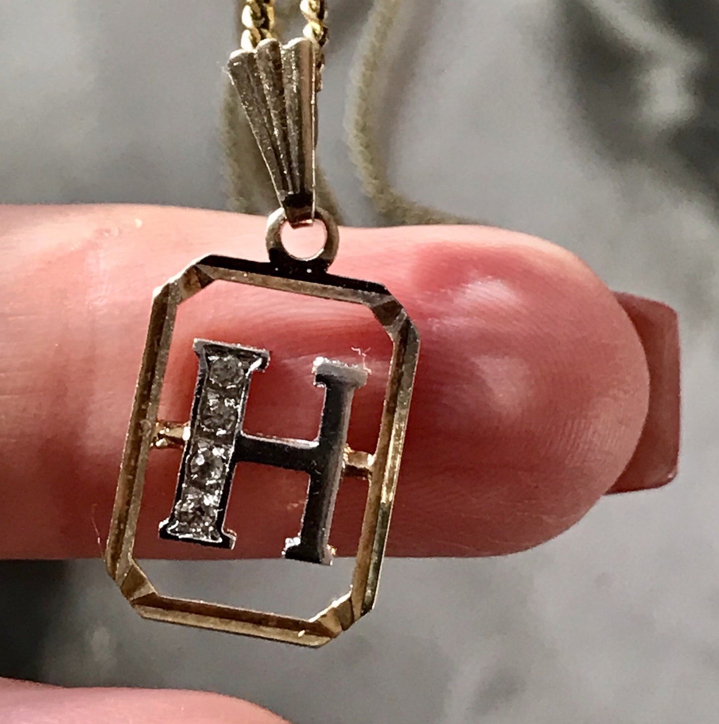 Vintage Edel Anhänger Buchstabe H Kettenanhänger Silber 925 Steinchen vergoldet