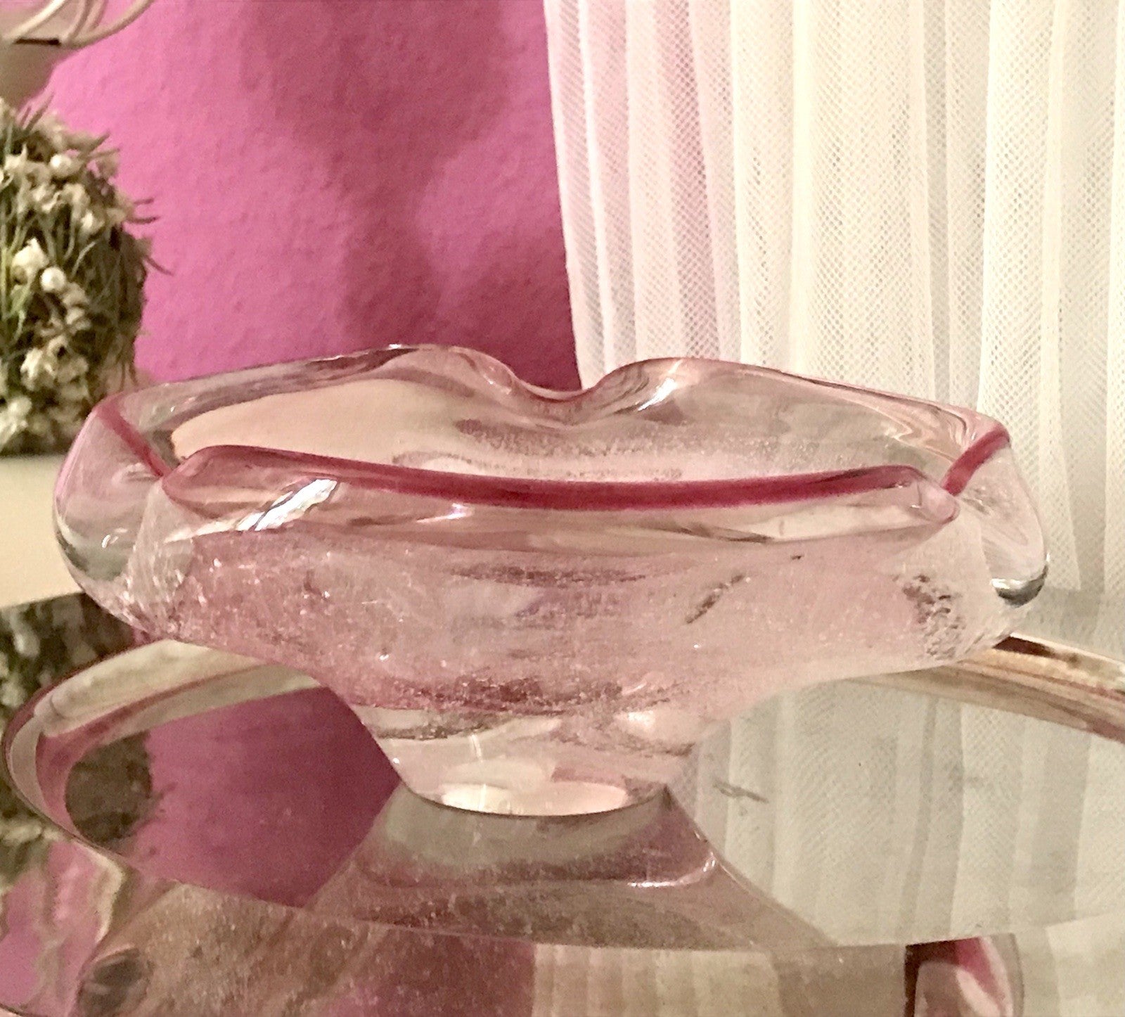 Murano 60er 70er Jahre Schale Glas rosa rot So Schön! Schaum Luftblasen