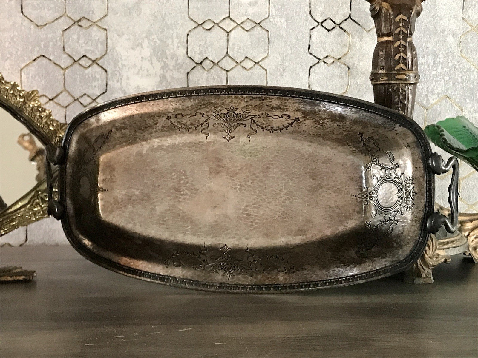 Antik Schale versilbert Art Nouveau Jugendstil  um 1900 oval Handhaben Relief